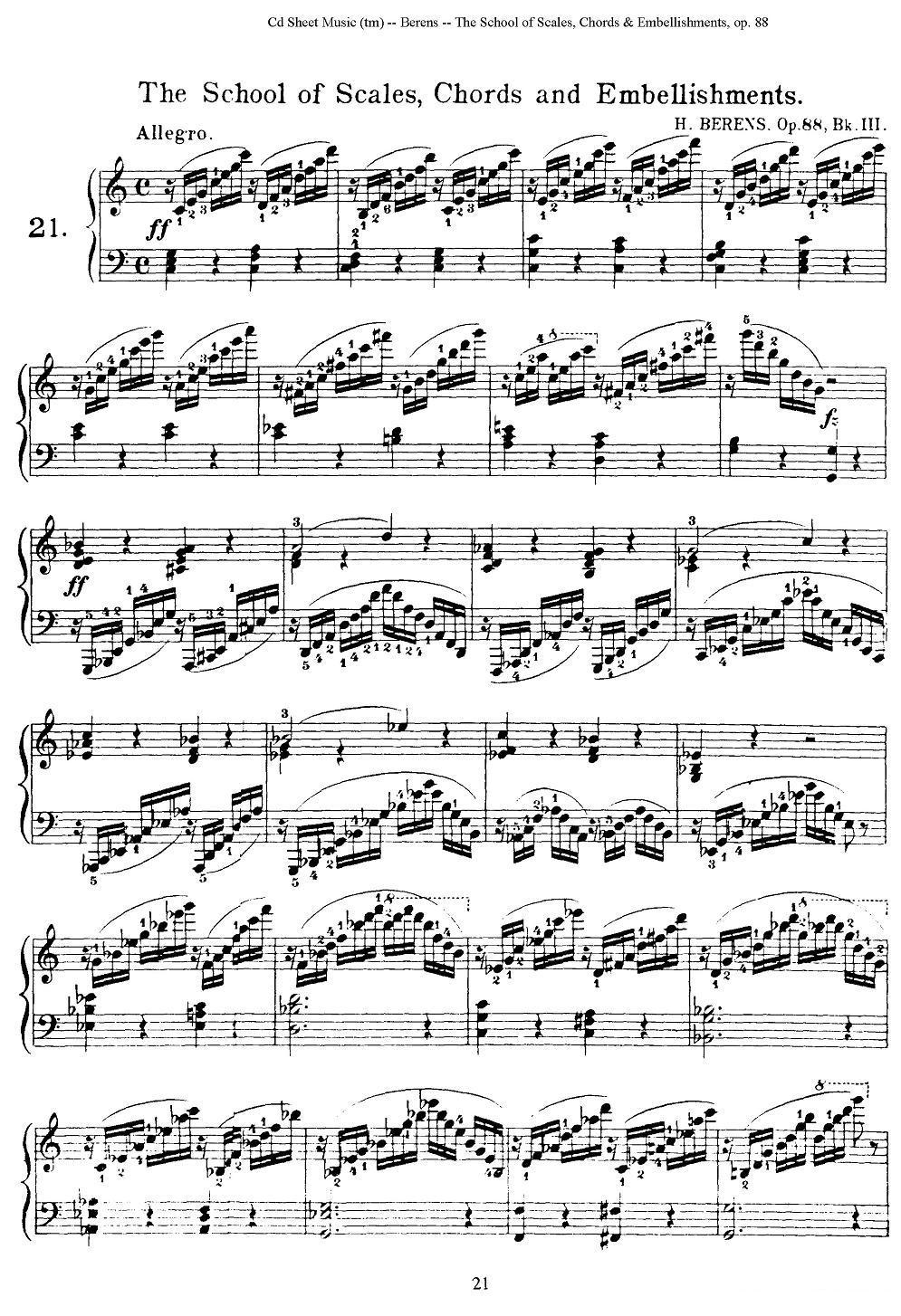 贝伦斯28首钢琴（和弦及装饰音）练习曲（21—24）钢琴曲谱（图1）
