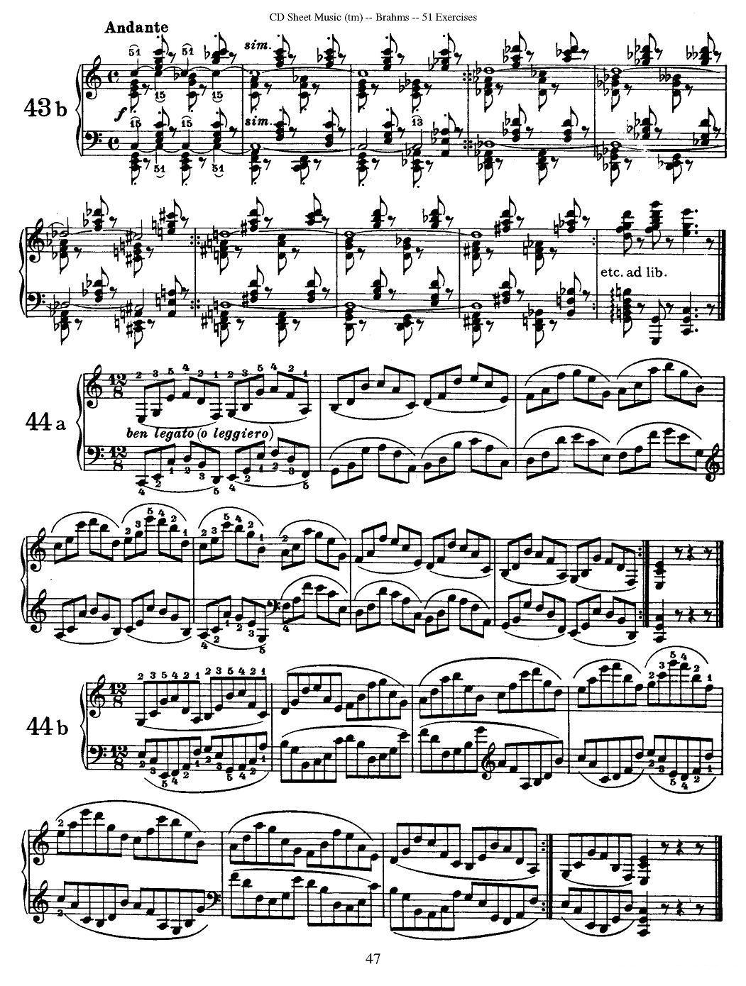 勃拉姆斯 - 51首练习曲（40b—45）钢琴曲谱（图5）