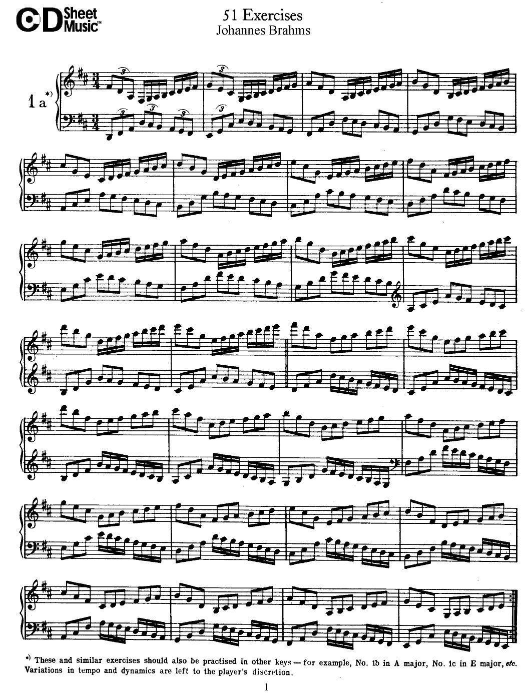 勃拉姆斯 - 51首练习曲（1—5）钢琴曲谱（图1）