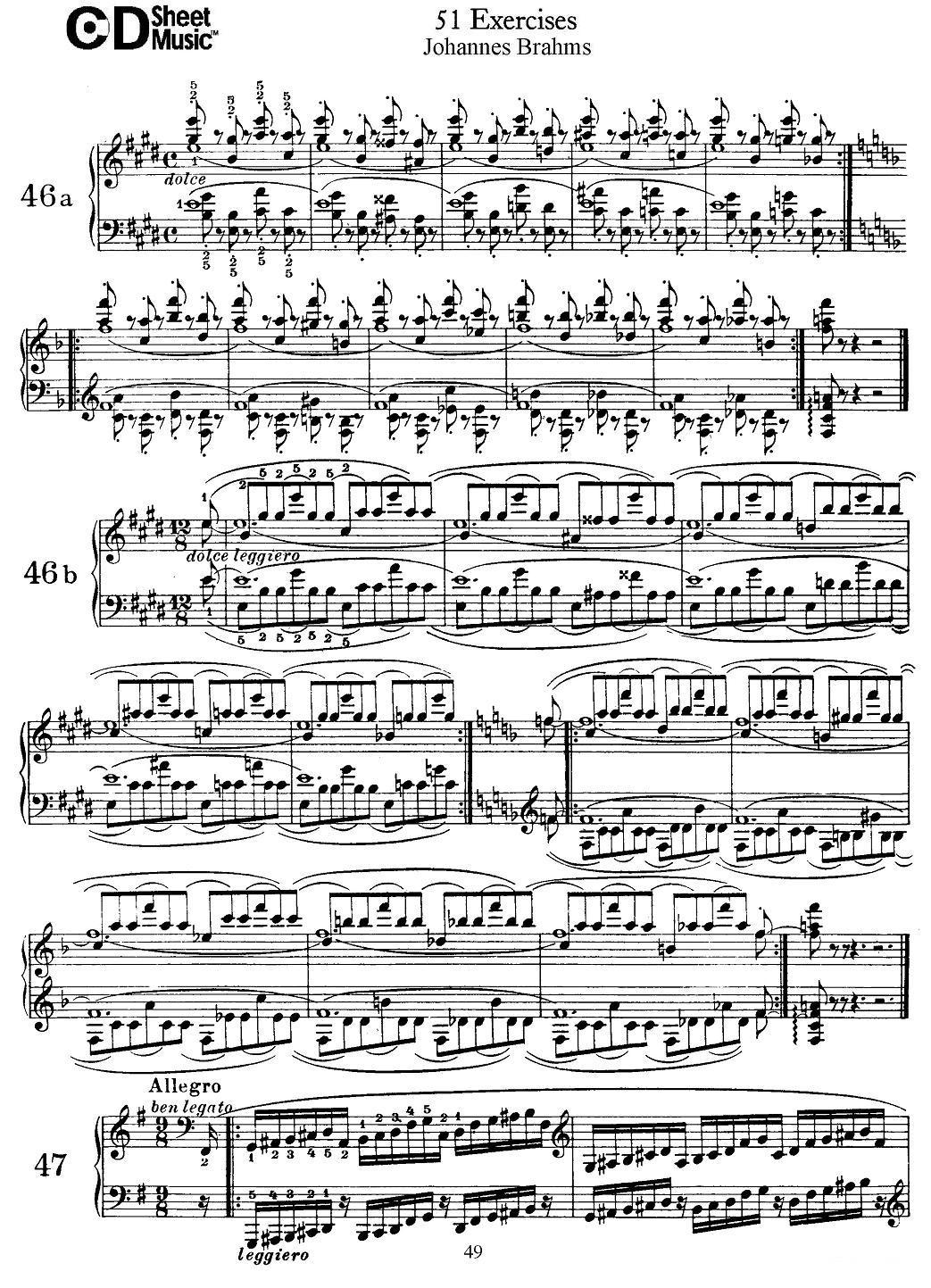 勃拉姆斯 - 51首练习曲（46—51）钢琴曲谱（图1）