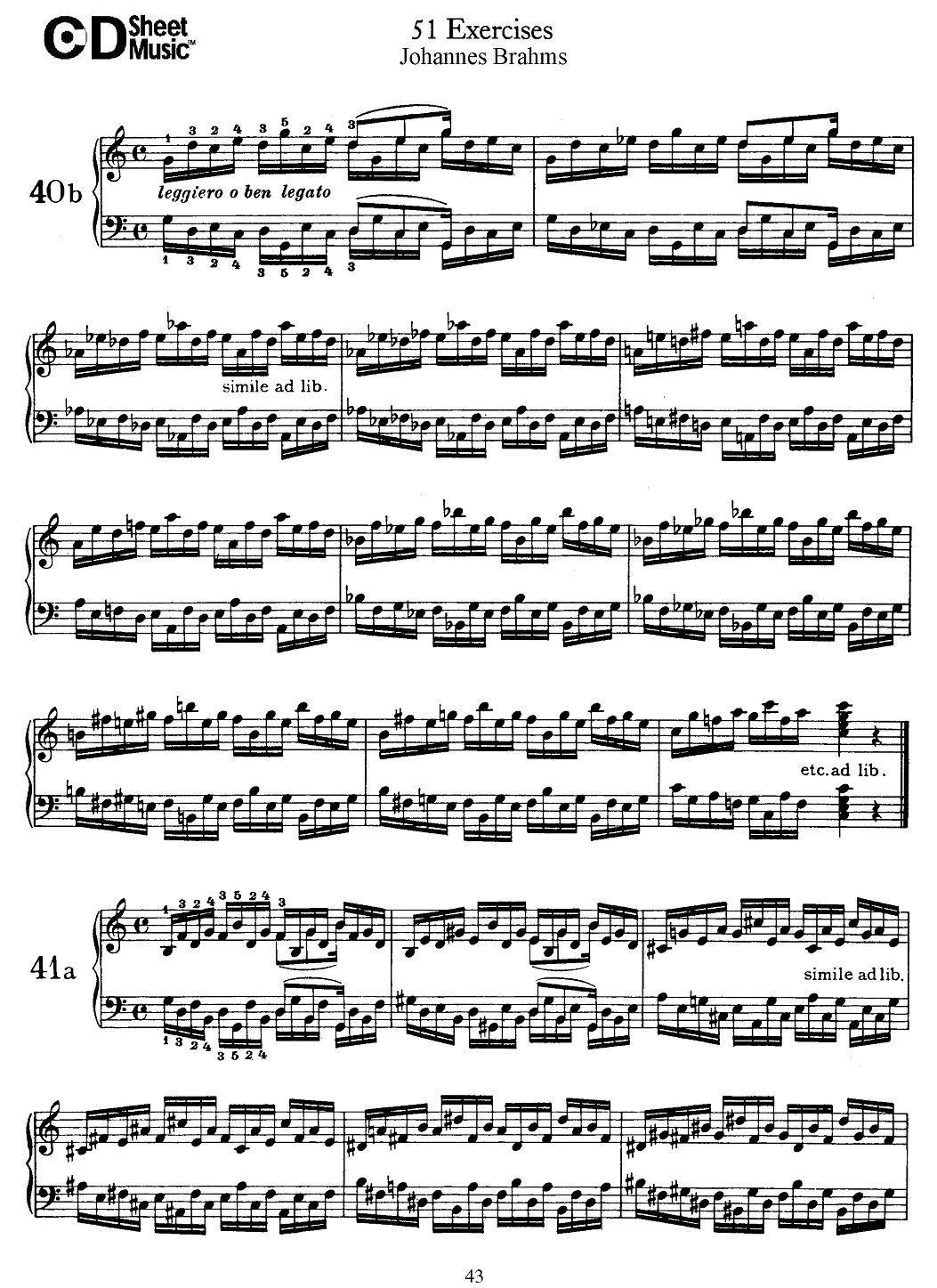 勃拉姆斯 - 51首练习曲（40b—45）钢琴曲谱（图1）