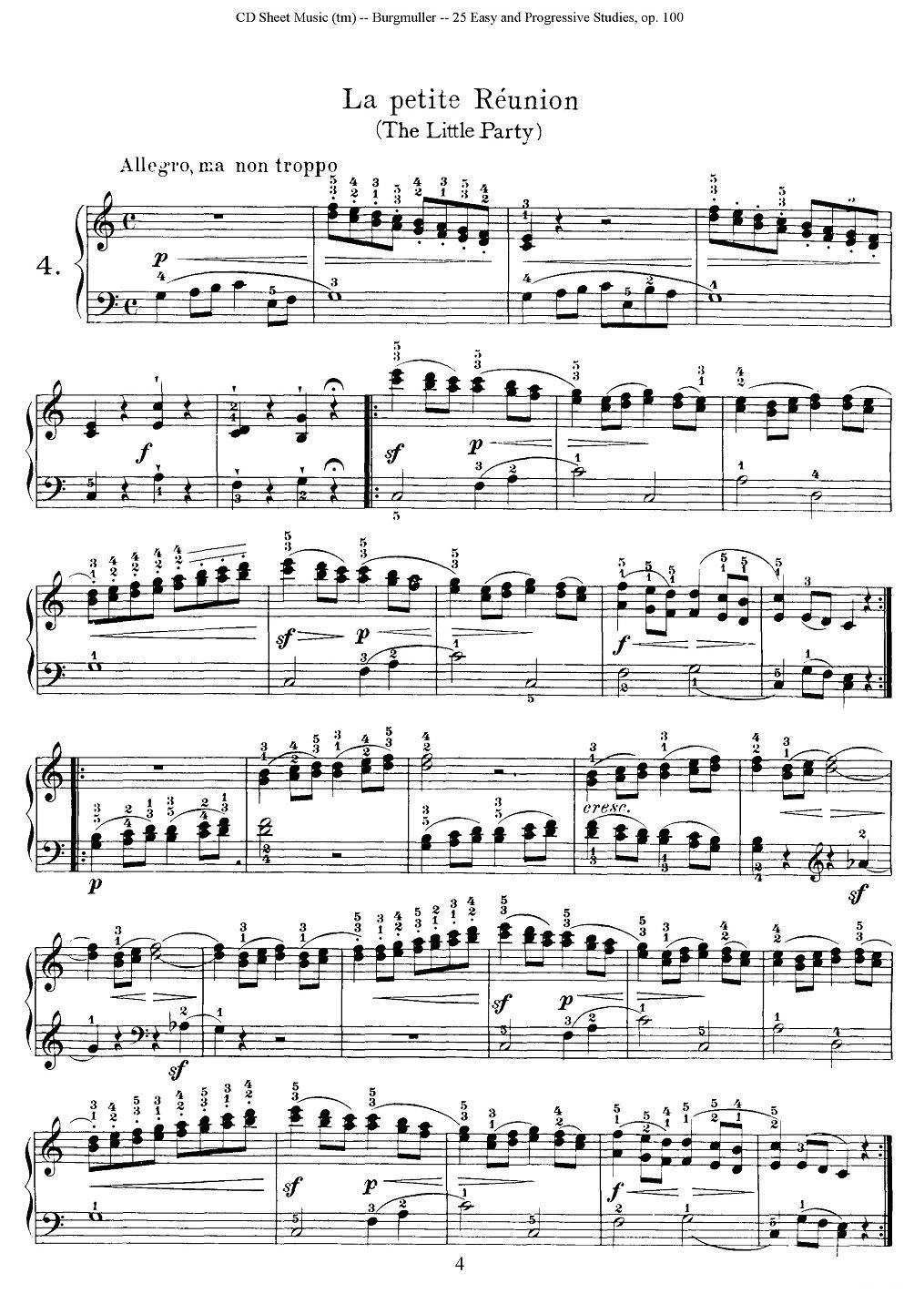 布尔格缪勒-25首钢琴进阶练习曲 Op.100（4、儿童联欢会）钢琴曲谱（图1）