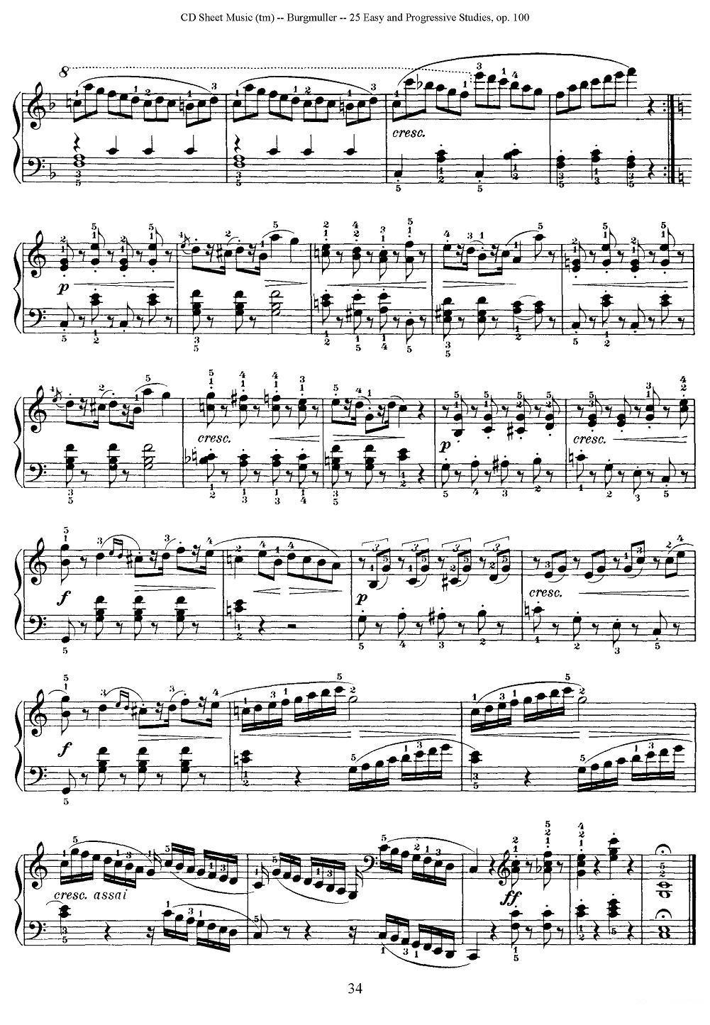 布尔格缪勒-25首钢琴进阶练习曲 Op.100（25、骑士）钢琴曲谱（图2）