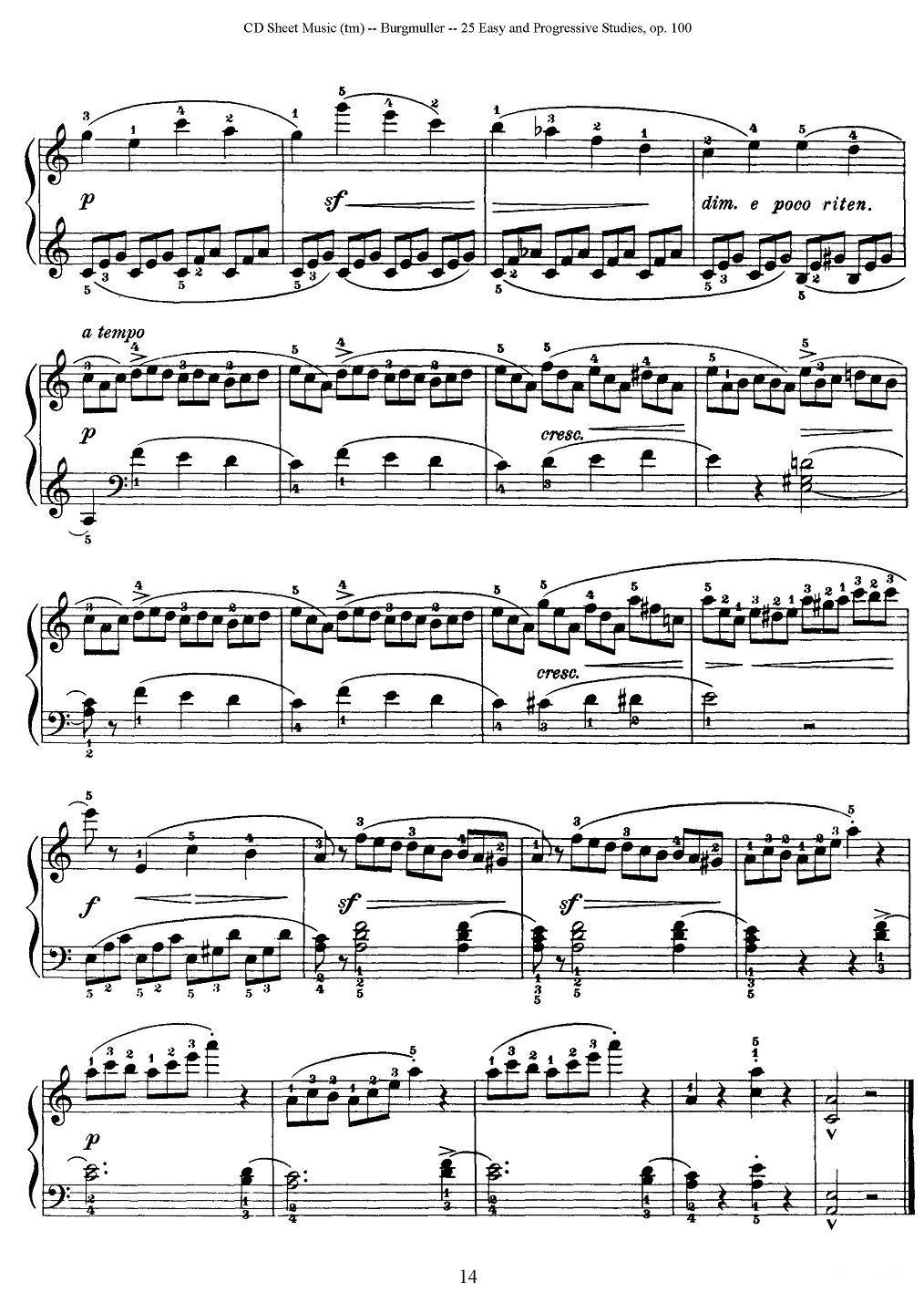 布尔格缪勒-25首钢琴进阶练习曲 Op.100（12、再会）钢琴曲谱（图2）