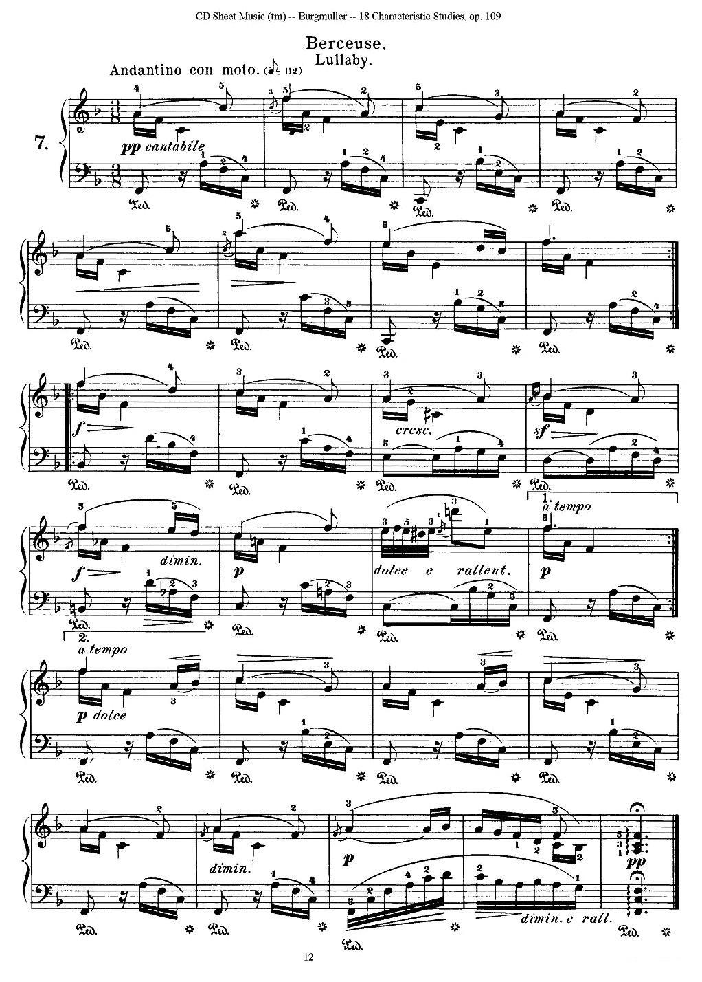Burgmuller - 18 Characteristic Studies（7）钢琴曲谱（图1）