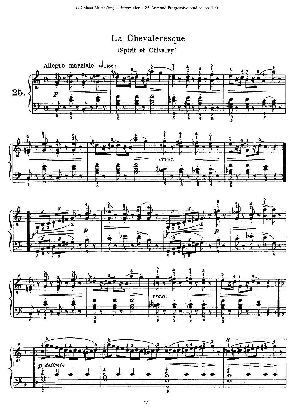 布尔格缪勒-25首钢琴进阶练习曲 Op.100（25、骑士）钢琴曲谱（图1）