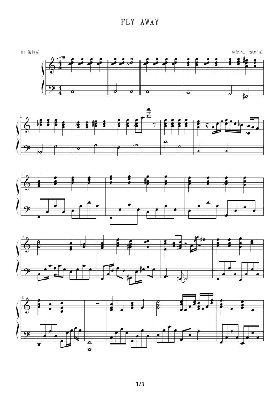 FLY AWAY钢琴曲谱（图1）