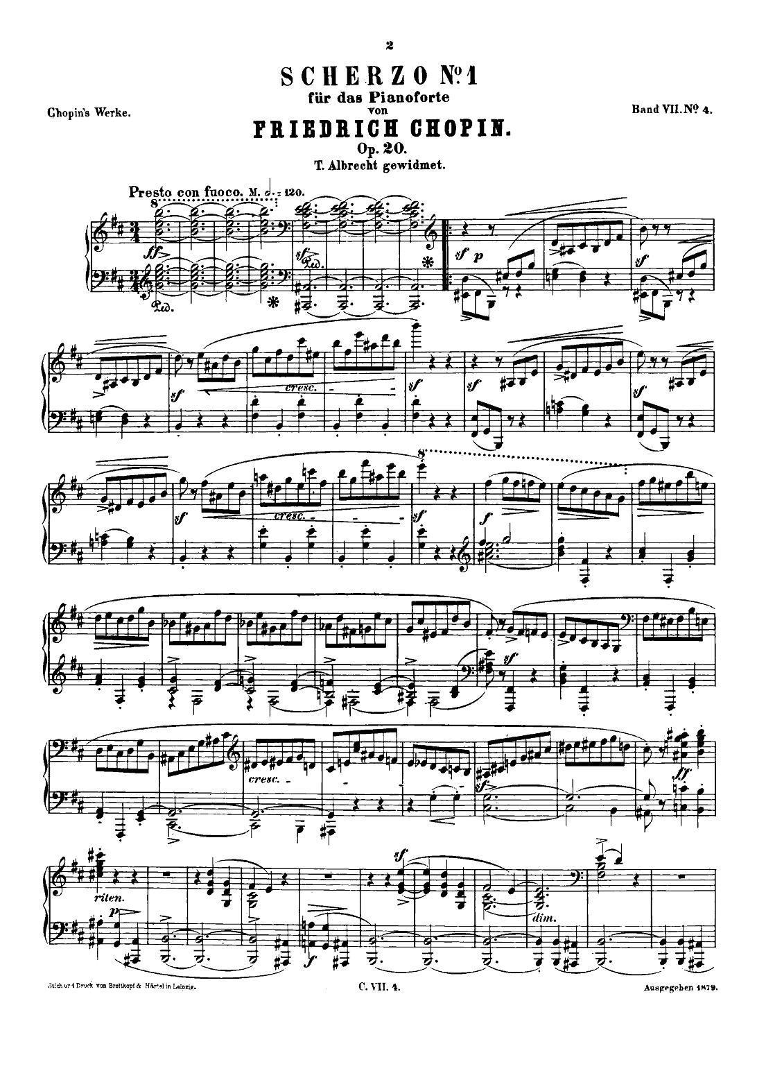肖邦 钢琴谐谑曲 Chopin Scherzo（No.1 b小调，Op.20）钢琴曲谱（图1）