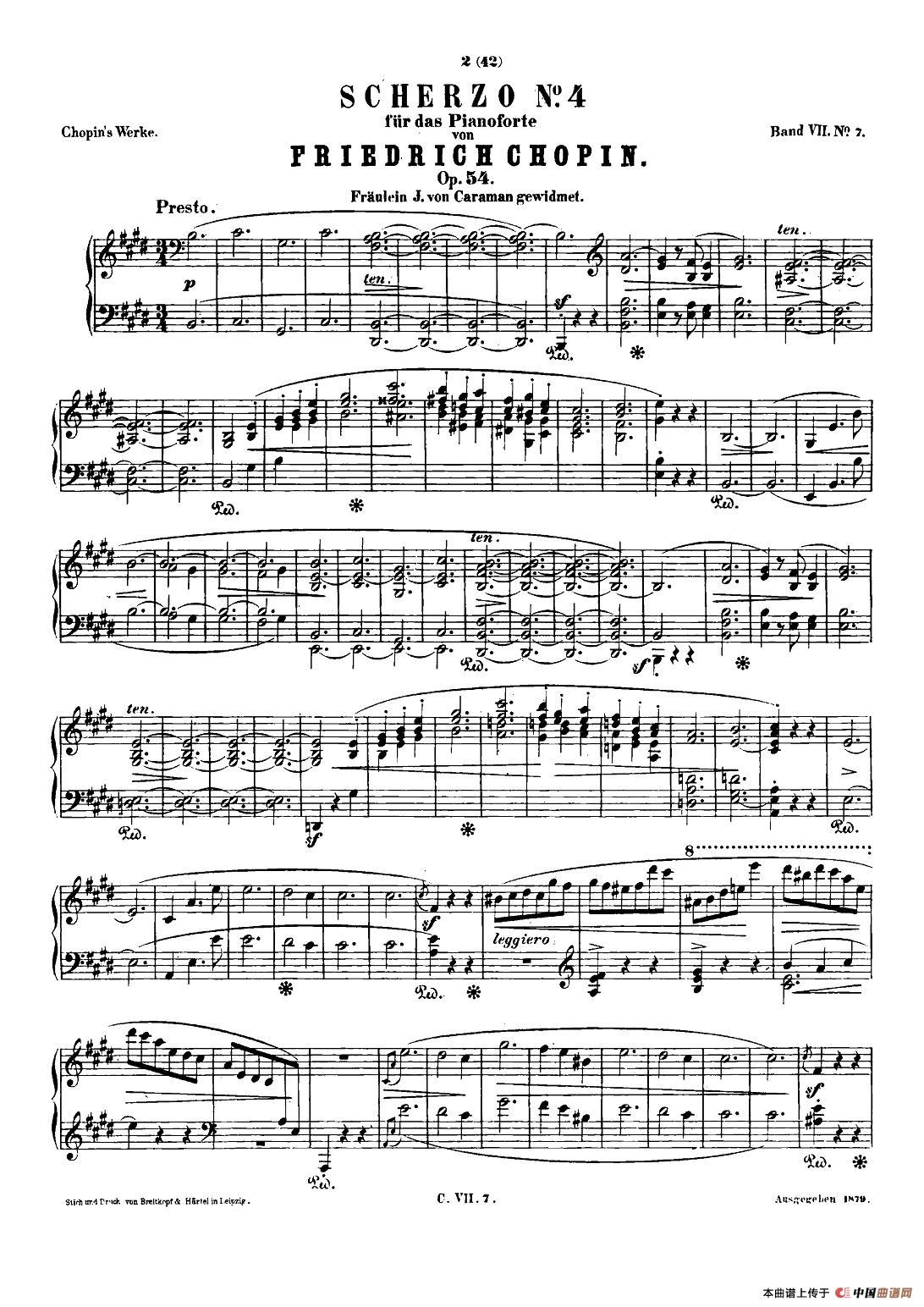 肖邦 钢琴谐谑曲 Chopin Scherzo（No.4  E大调，Op.54）钢琴曲谱（图1）