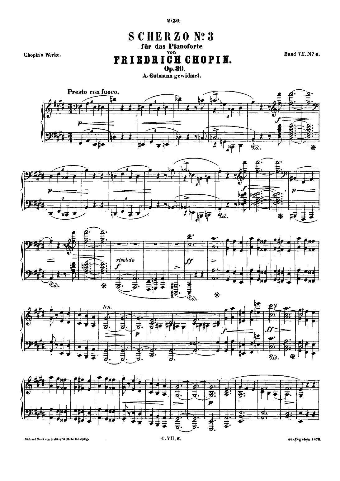 肖邦 钢琴谐谑曲 Chopin Scherzo（No.3 升c小调，Op.39）钢琴曲谱（图1）