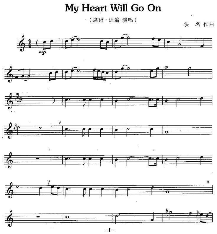 My Heart Will Go No（五线谱）钢琴曲谱（图1）