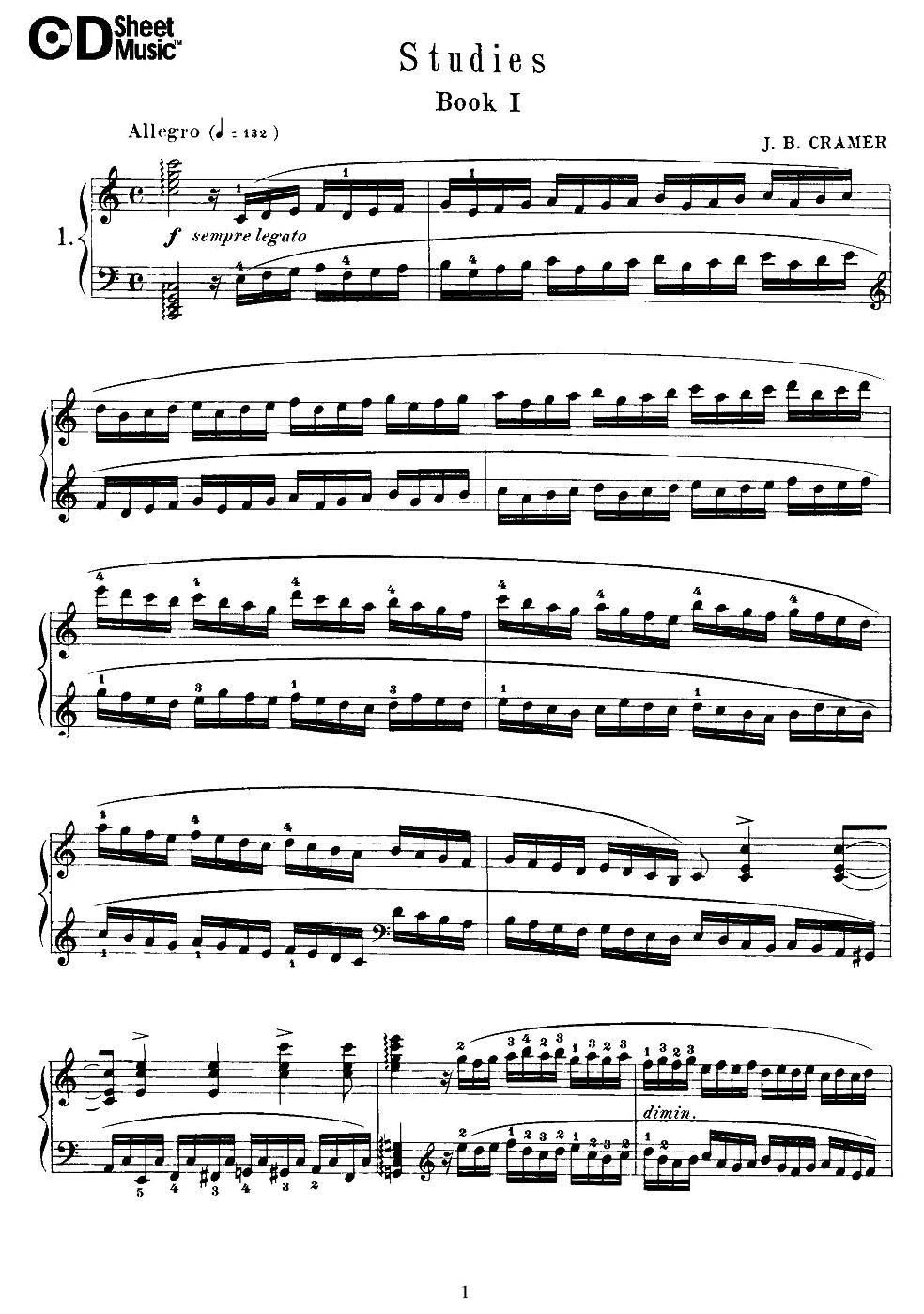 Cramer - 84 exercices（1—5）（克拉莫84首钢琴练习曲）钢琴曲谱（图1）