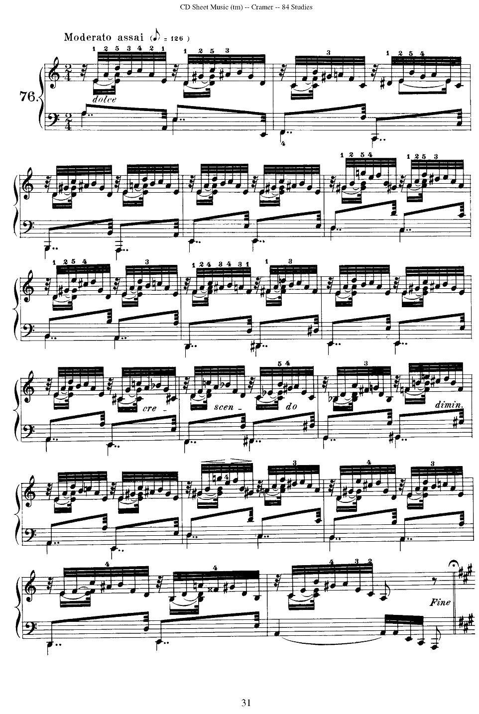 Cramer - 84 exercices（76—80）（克拉莫84首钢琴练习曲）钢琴曲谱（图1）