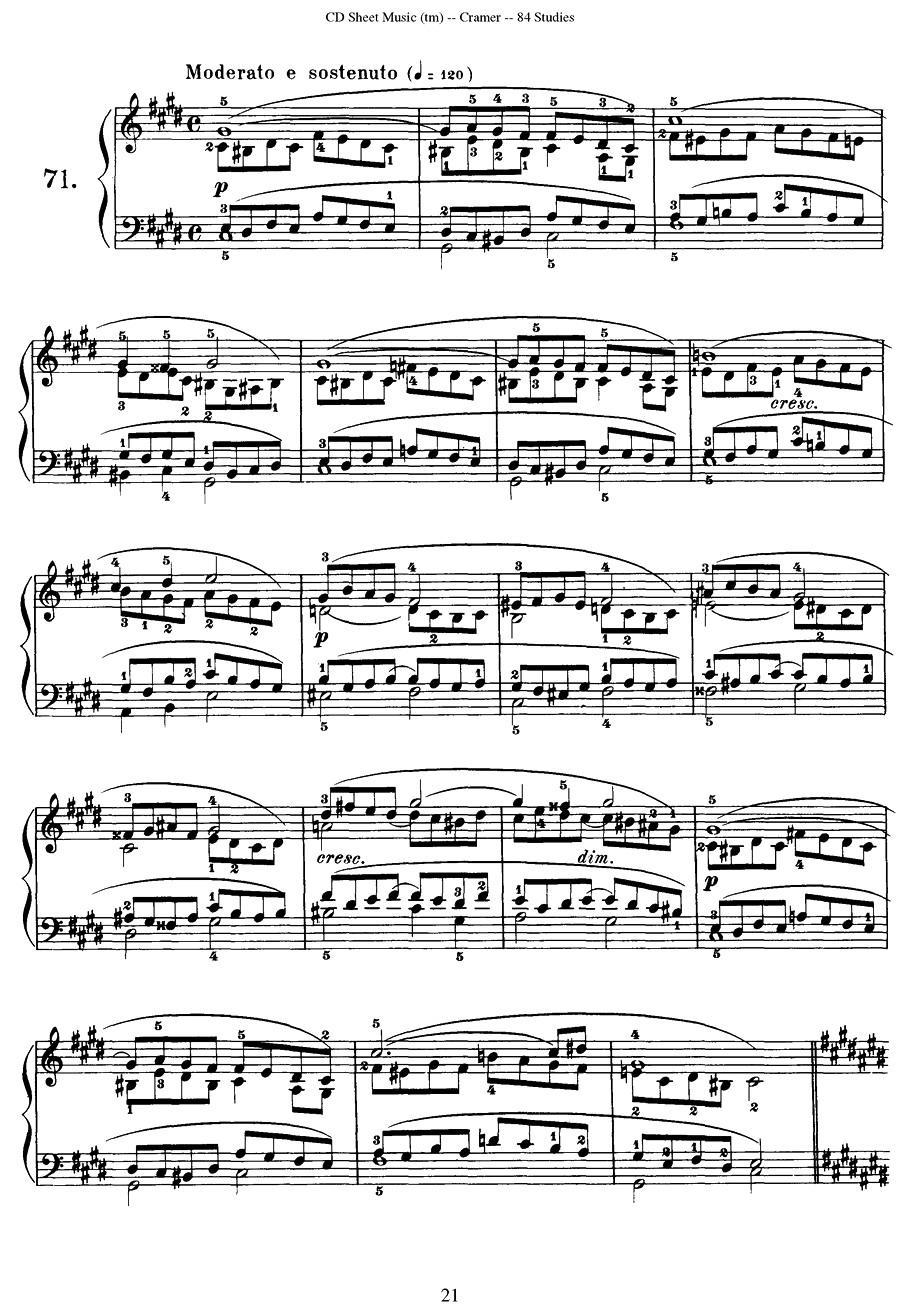 Cramer - 84 exercices（71—75）（克拉莫84首钢琴练习曲）钢琴曲谱（图1）