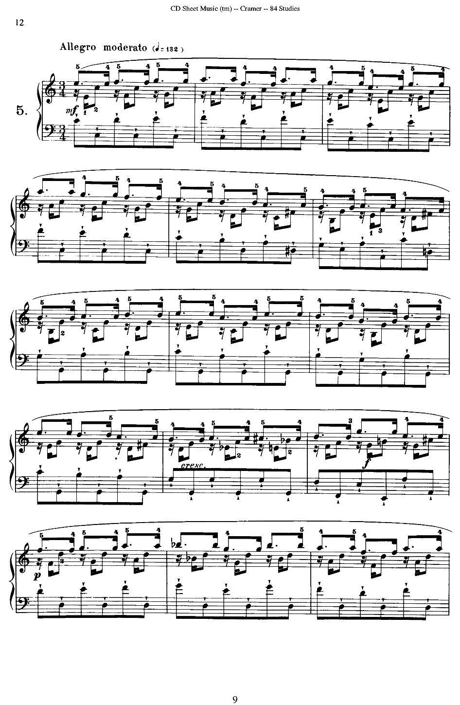 Cramer - 84 exercices（1—5）（克拉莫84首钢琴练习曲）钢琴曲谱（图9）