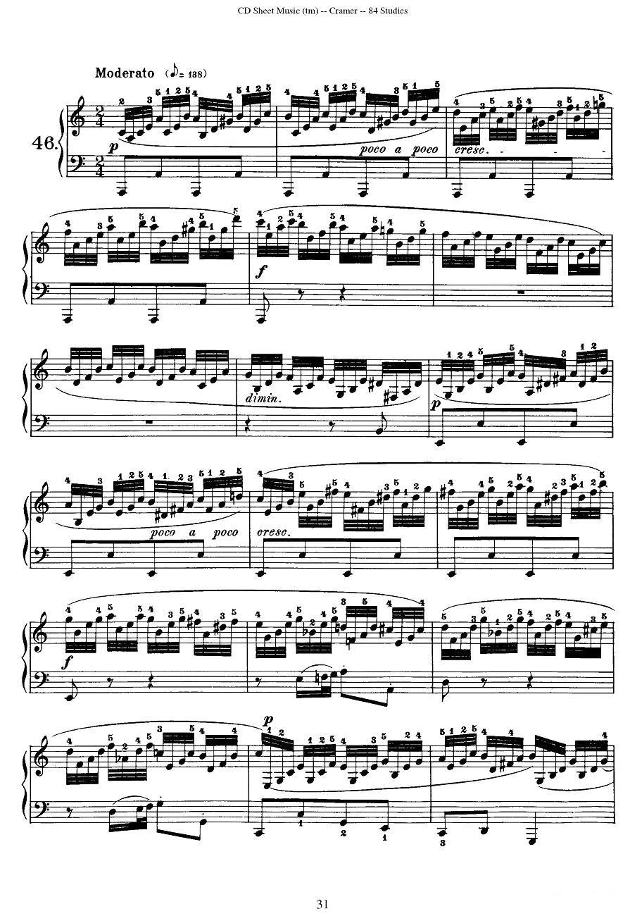 Cramer - 84 exercices（46—50）（克拉莫84首钢琴练习曲）钢琴曲谱（图1）