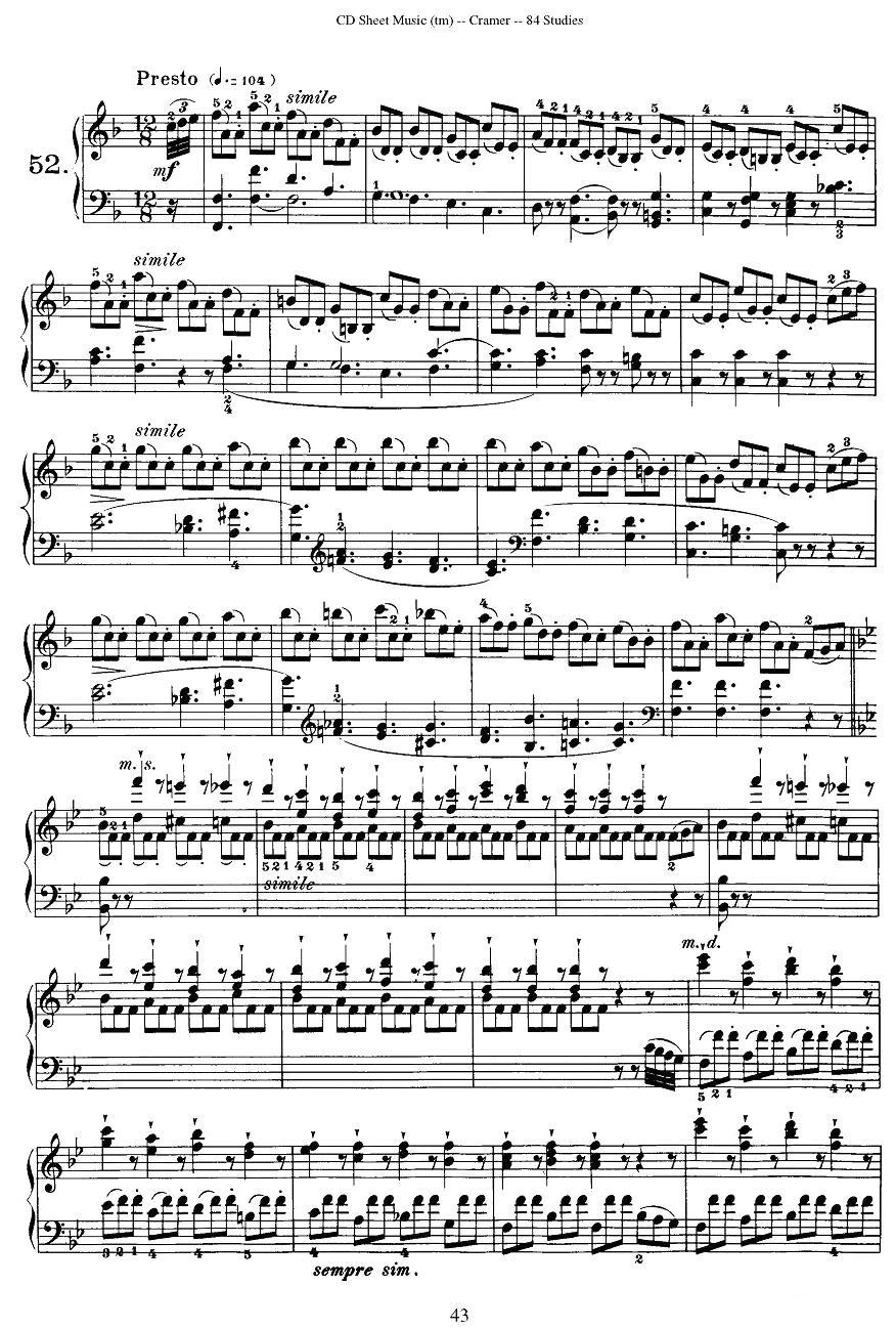 Cramer - 84 exercices（51—55）（克拉莫84首钢琴练习曲）钢琴曲谱（图3）