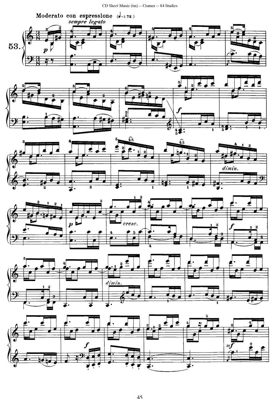 Cramer - 84 exercices（51—55）（克拉莫84首钢琴练习曲）钢琴曲谱（图5）