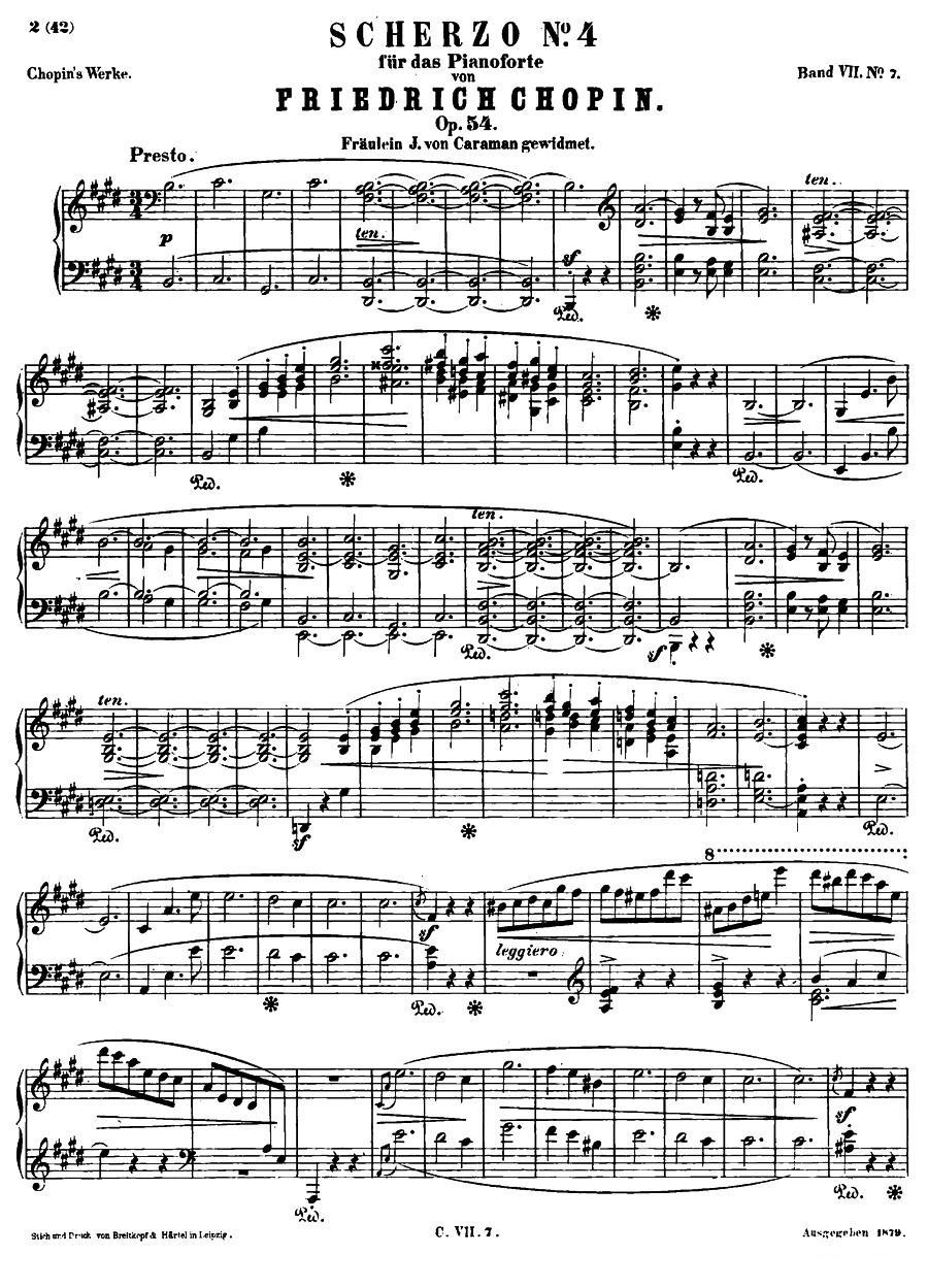 E大调钢琴谐谑曲Op.54（第四号）钢琴曲谱（图1）