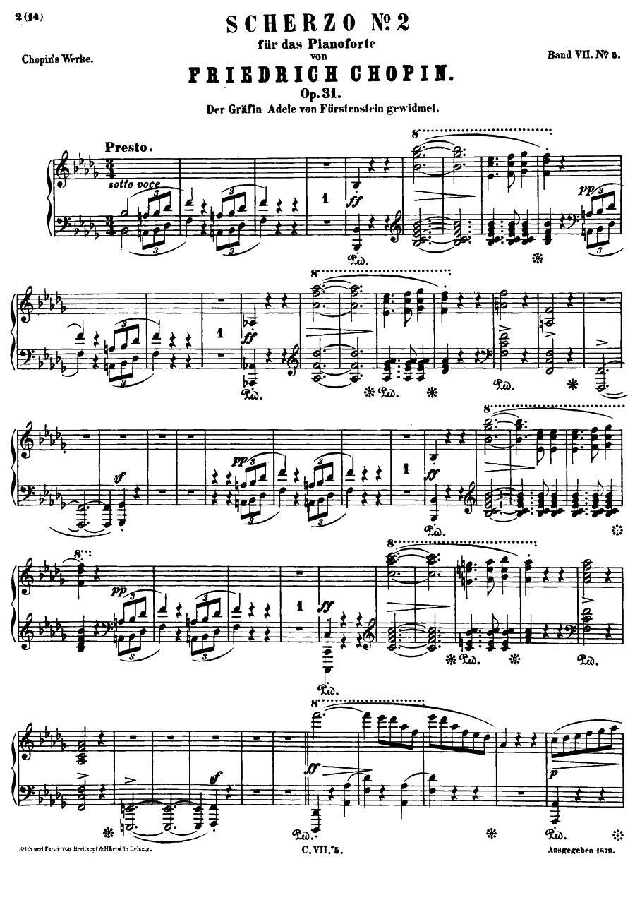 降b小调钢琴谐谑曲Op.31（第二号）钢琴曲谱（图1）