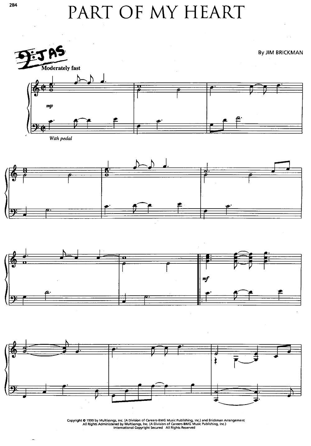 PART OF MY HEART钢琴曲谱（图1）