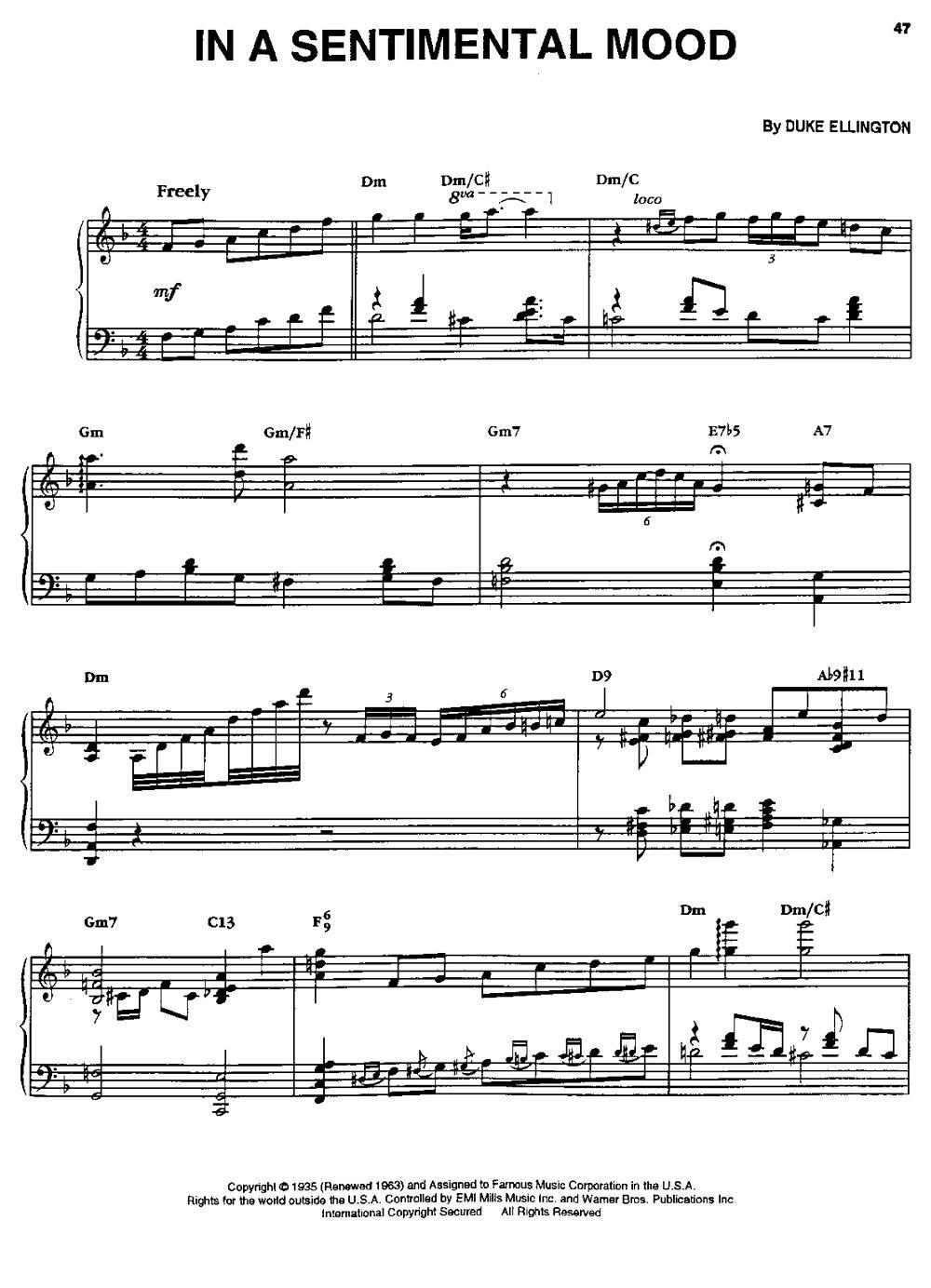 IN A SENTIMENTAL MOOD钢琴曲谱（图1）