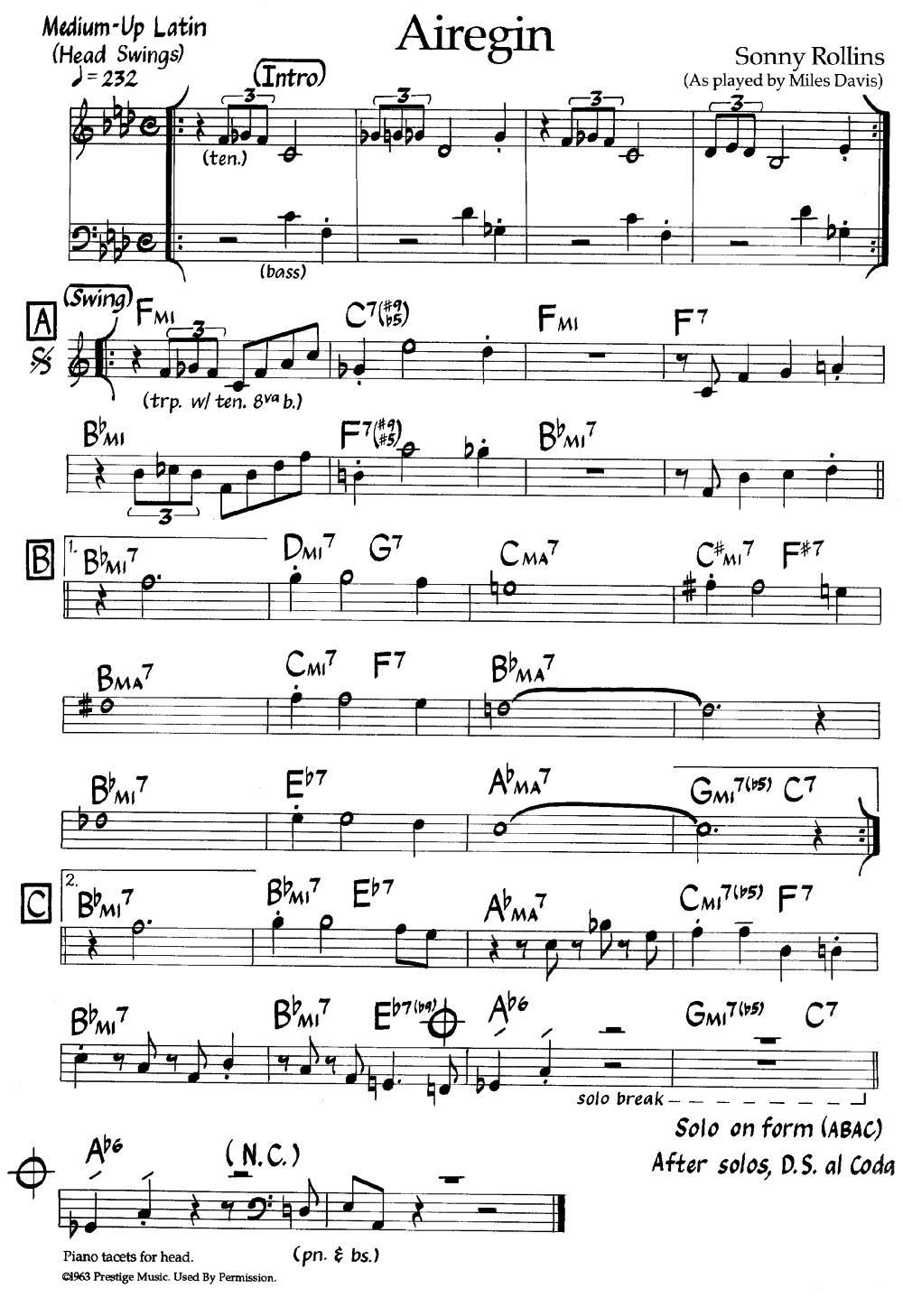 Airegin（爵士钢琴曲）钢琴曲谱（图1）