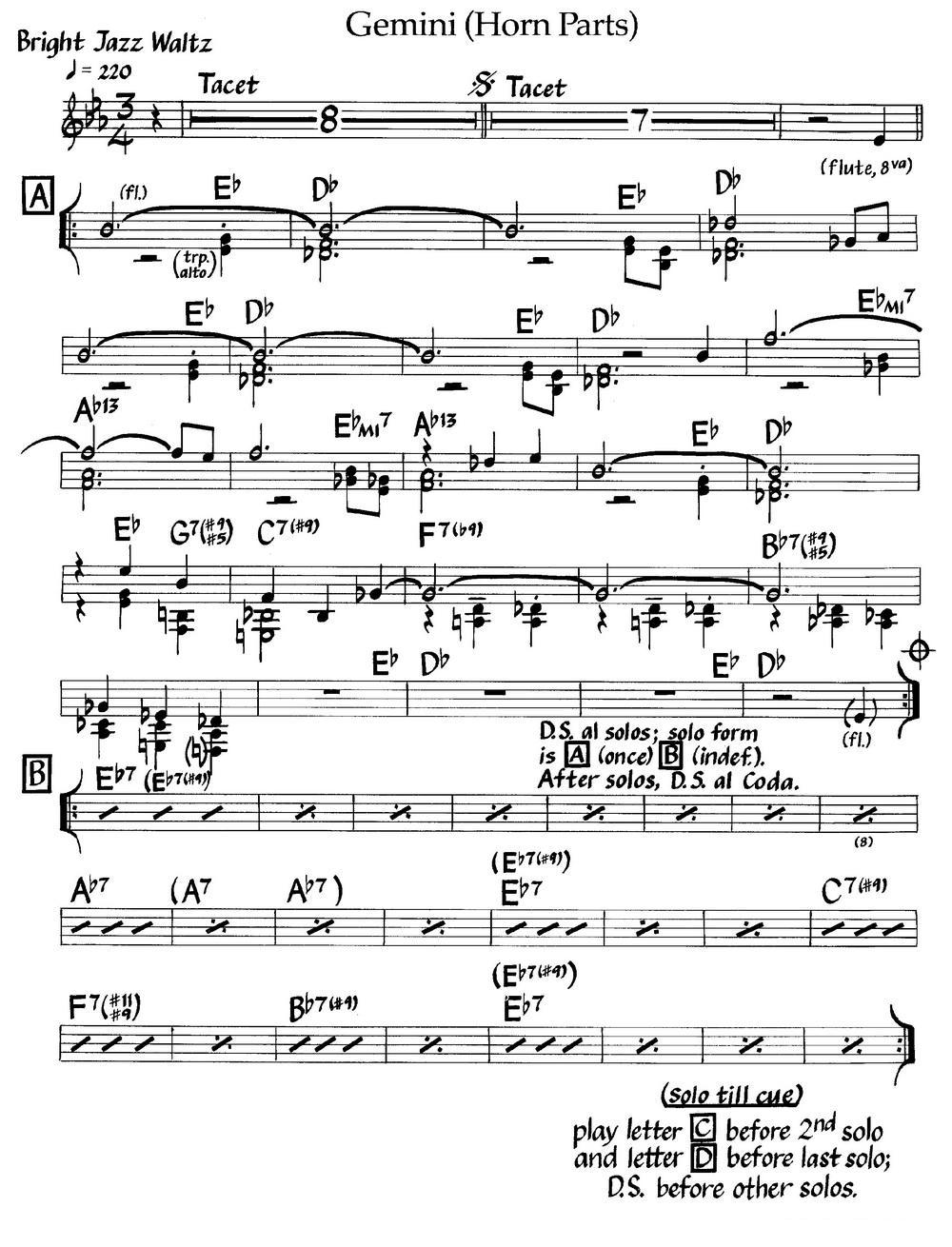 Gemini(Horn Parts)（爵士钢琴曲）钢琴曲谱（图1）