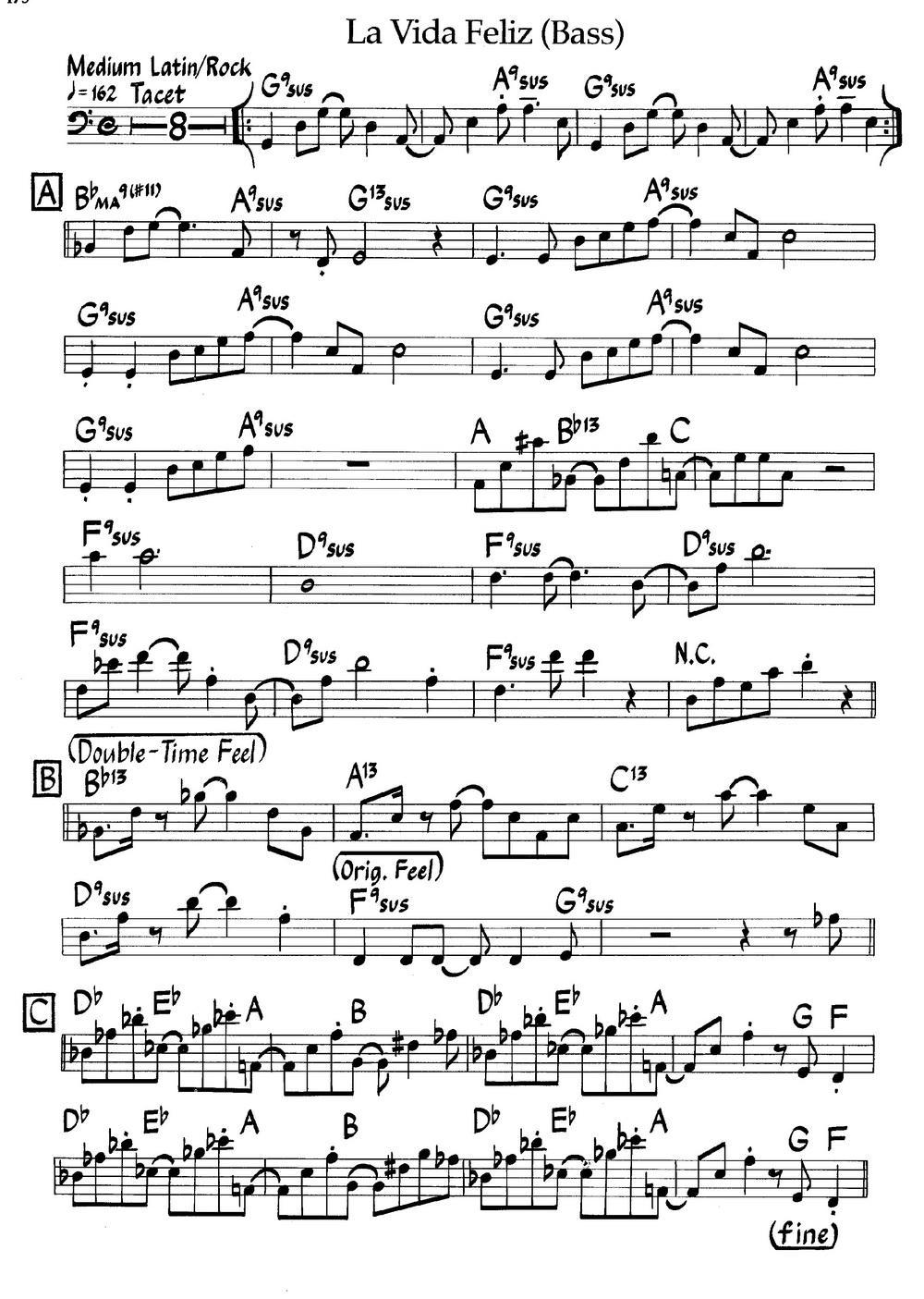 La Vida Feliz (Bass)（爵士钢琴曲）钢琴曲谱（图1）