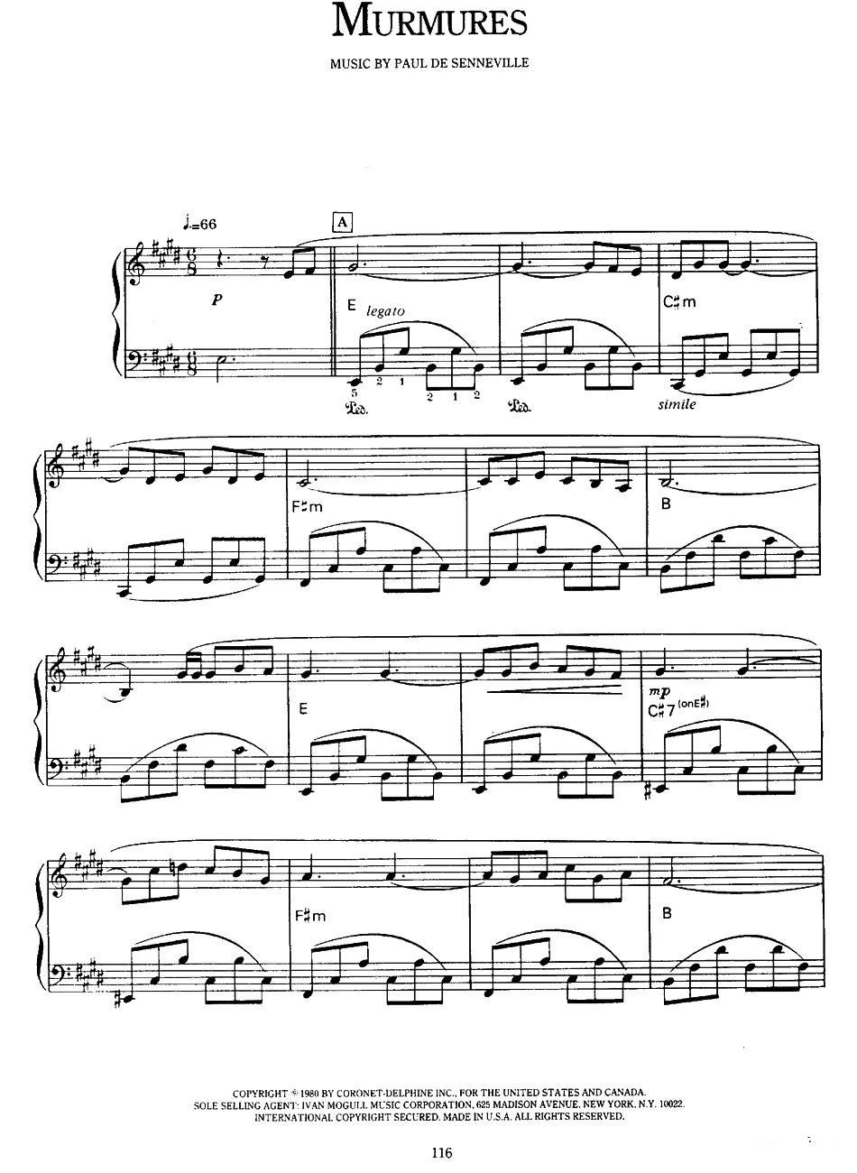 Murmures（梦中的鸟）钢琴曲谱（图1）