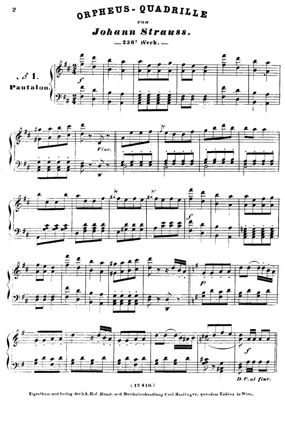 康康舞曲（奥菲斯四对舞）钢琴曲谱（图1）
