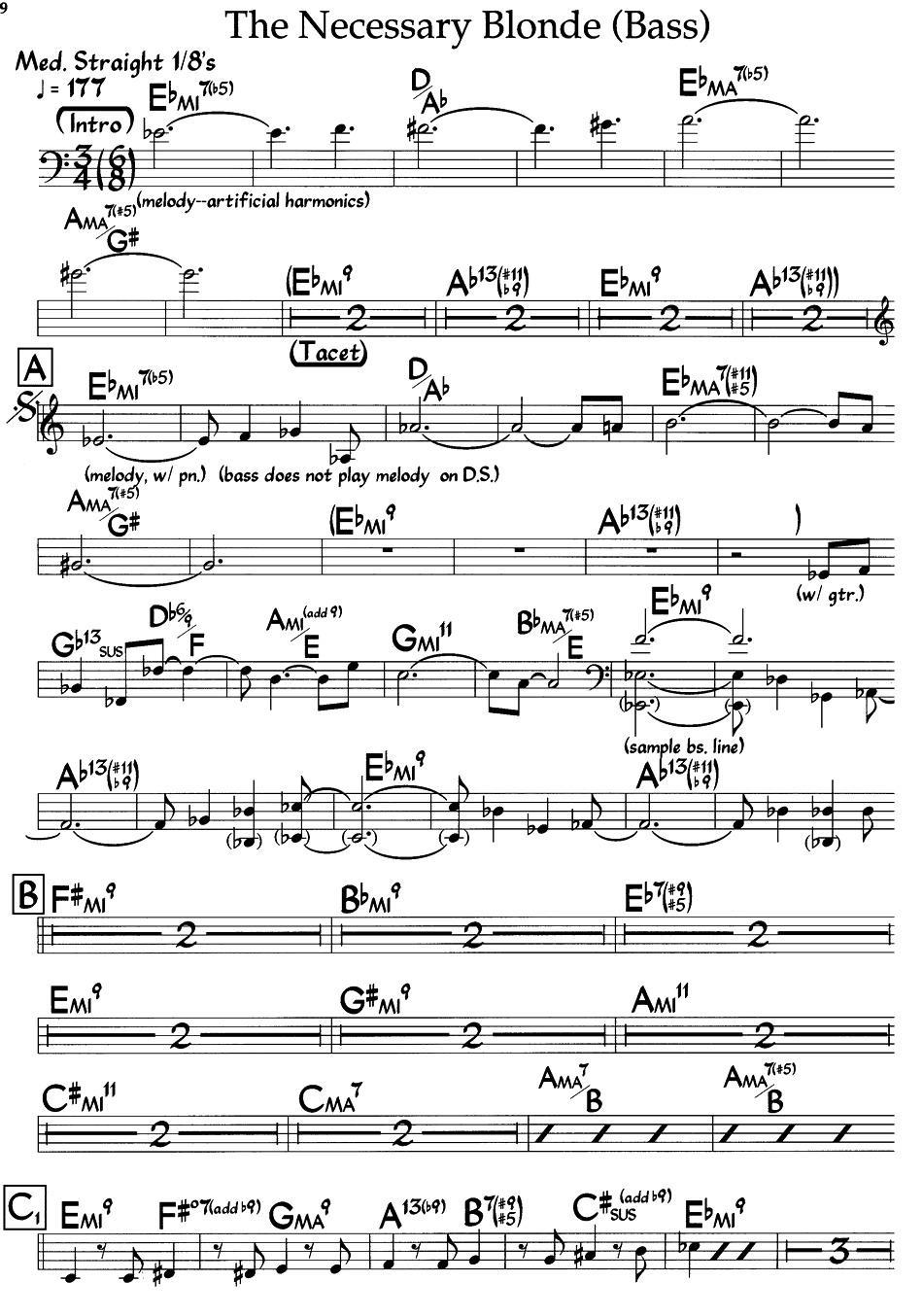 The Necessary Blonde(Bass)（爵士钢琴曲）钢琴曲谱（图1）