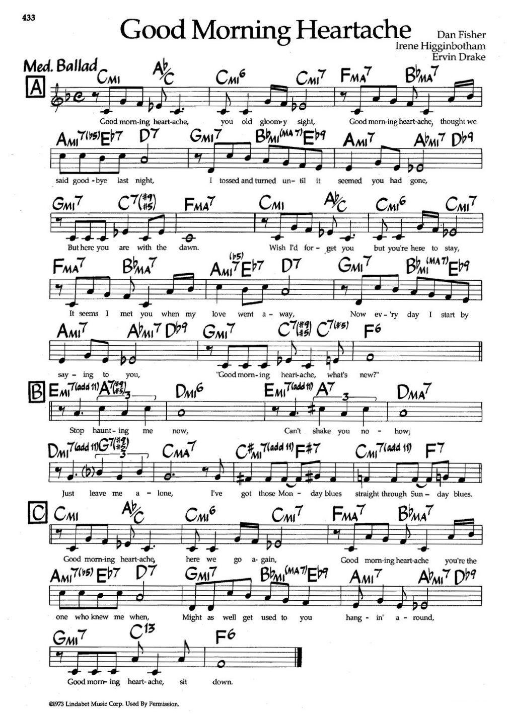 Good Morning Heartache（带和弦五线谱）钢琴曲谱（图1）