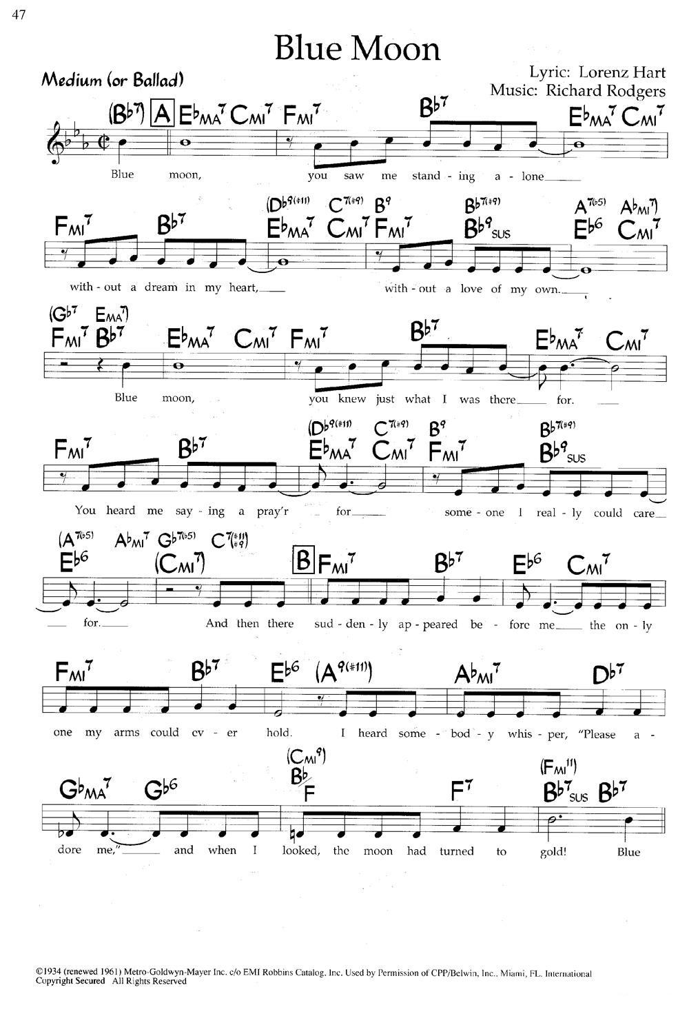 Blue Moon（带和弦五线谱）钢琴曲谱（图1）