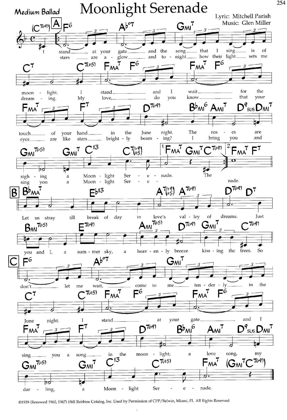 Moonlight Serenade（带和弦五线谱）钢琴曲谱（图1）