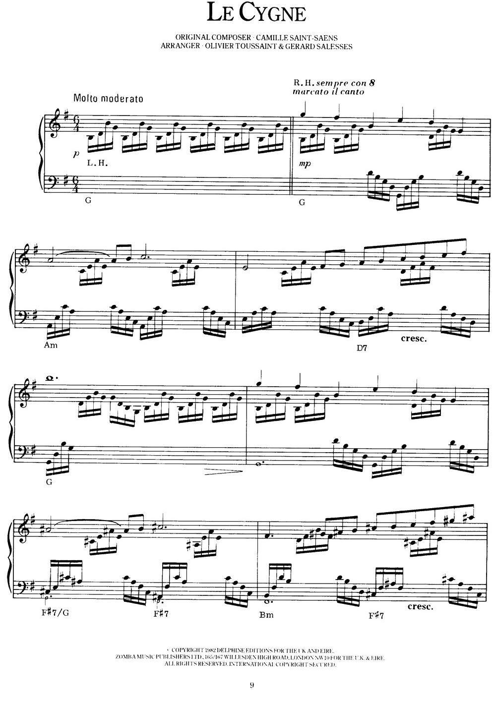 Le Cygne（天鹅）钢琴曲谱（图1）