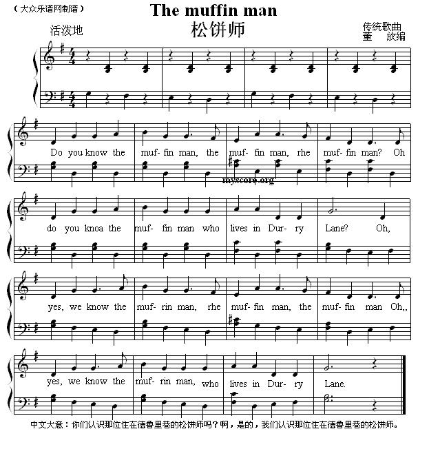 The muffin man（松饼师）（英文儿歌弹唱）钢琴曲谱（图1）