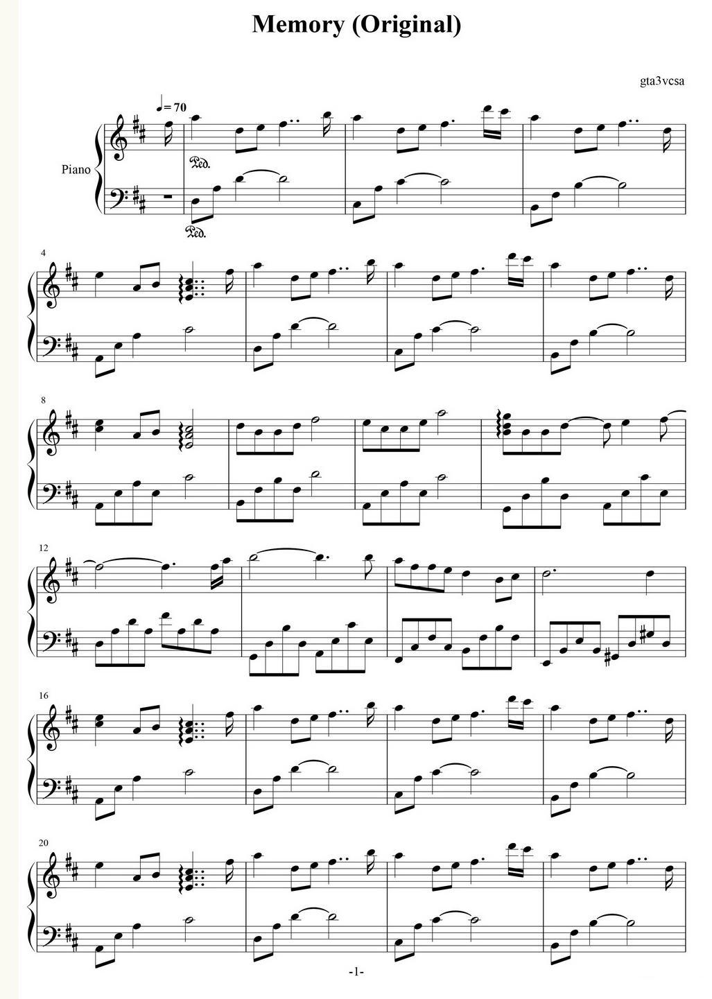 Memory钢琴曲谱（图1）