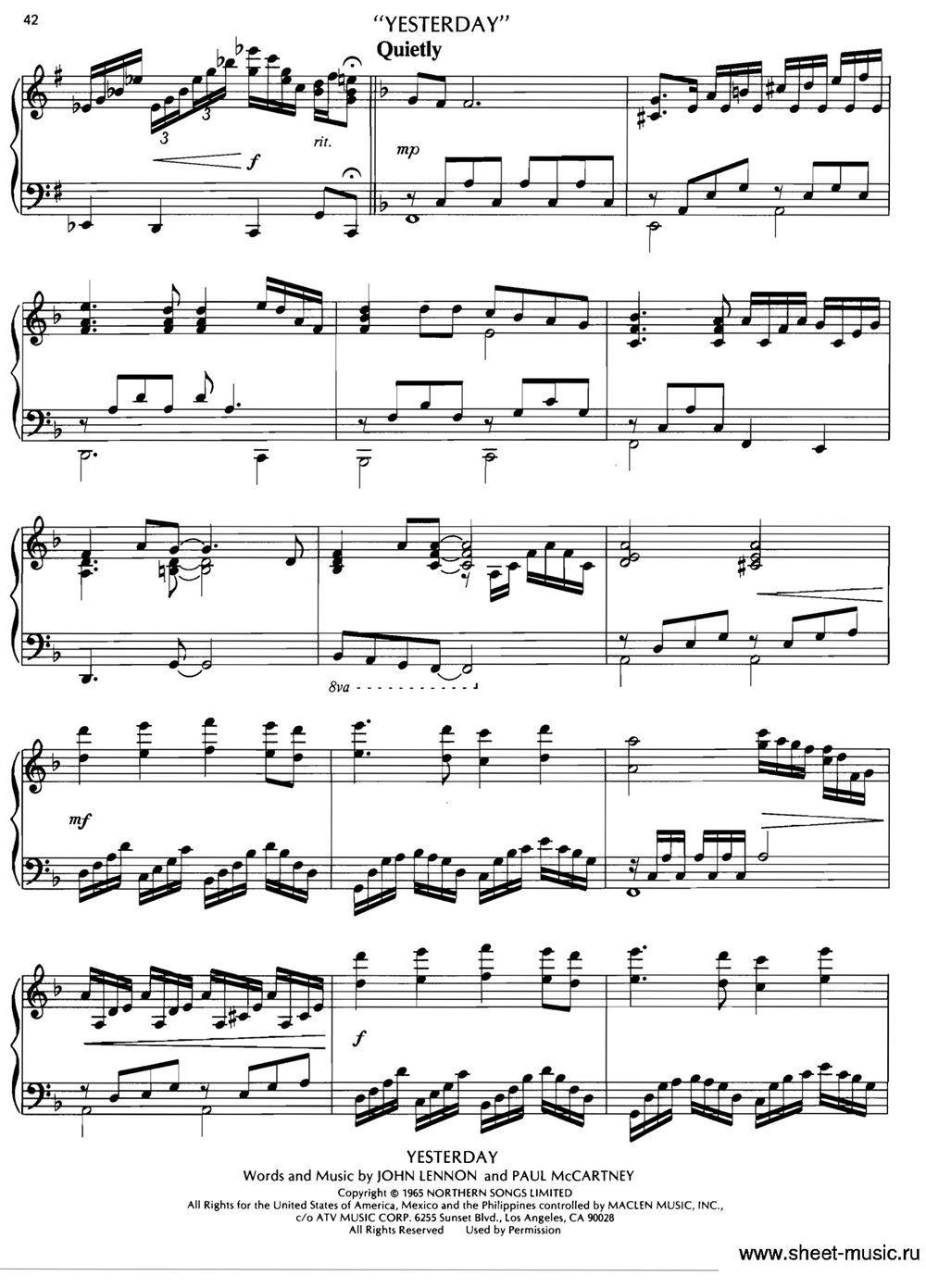 MEDLEY（La Mer（Beyond the Sea）-Yesterday-Till）钢琴曲谱（图3）
