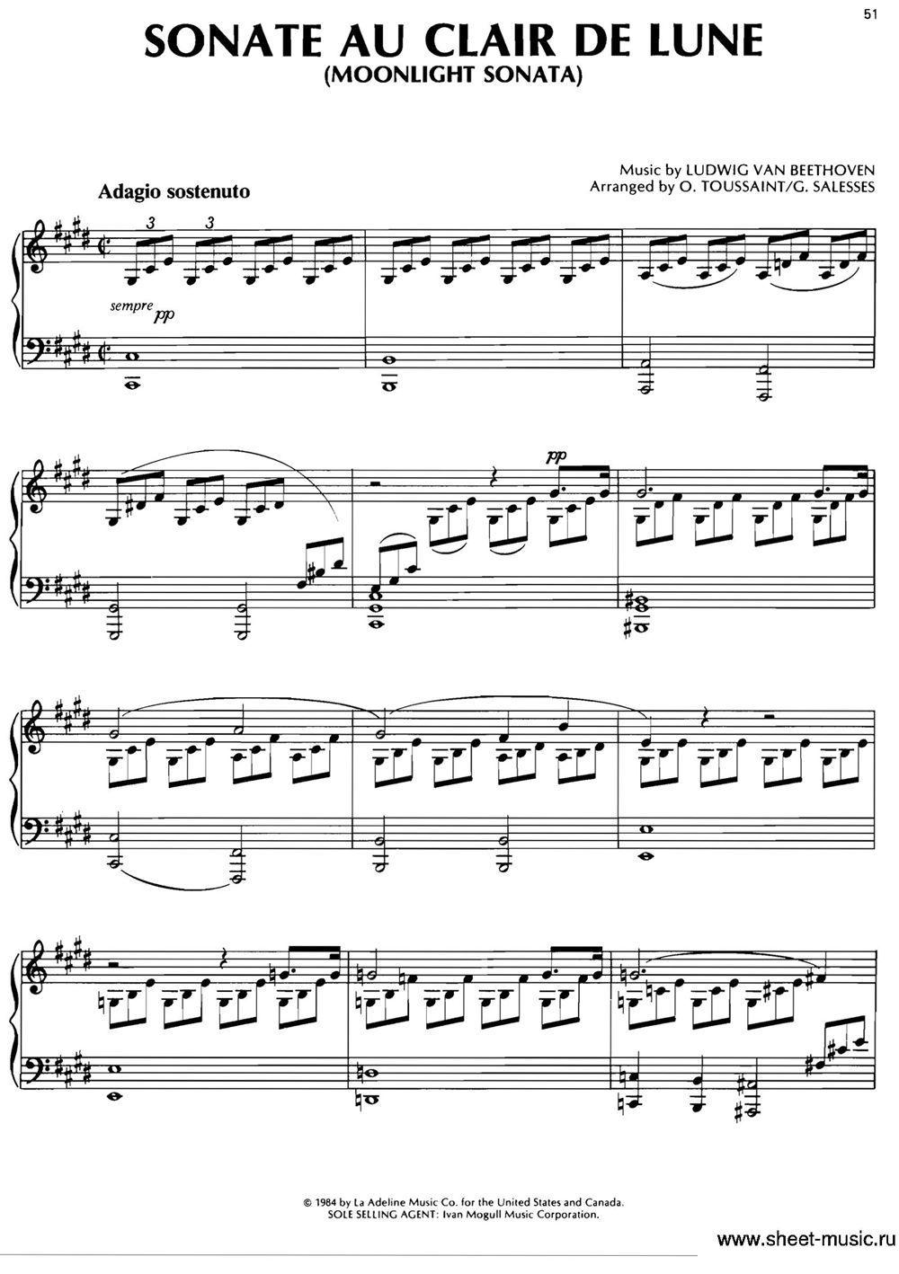 SONATE AU CLAIR DE LUNE（MOONLIGHT SONATA）钢琴曲谱（图1）