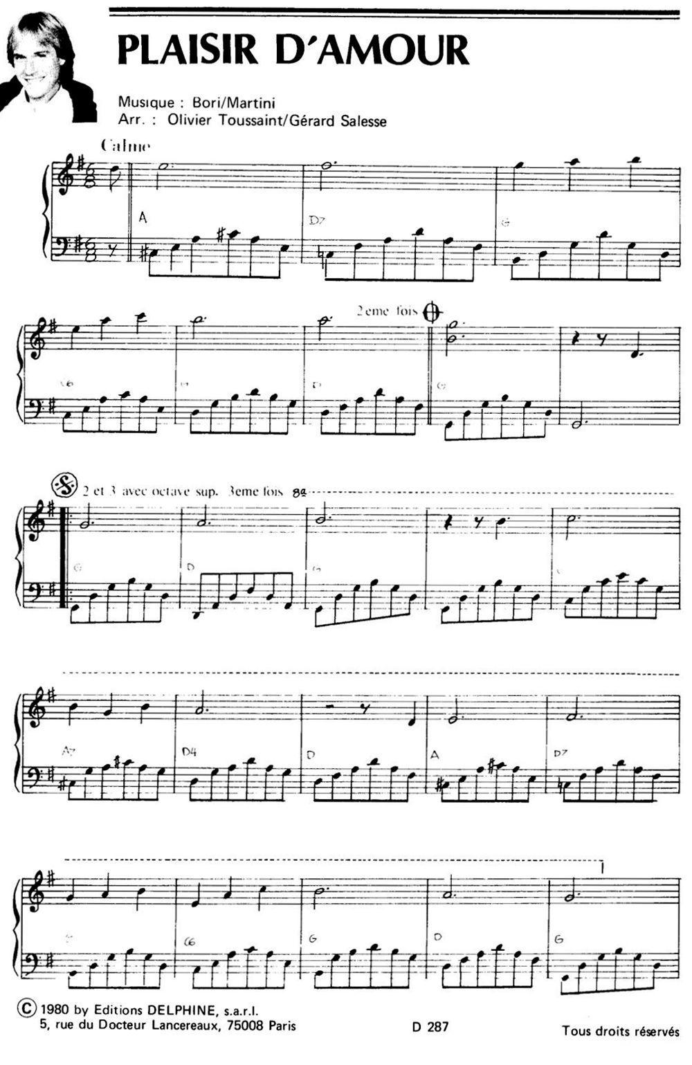 PLAISIR D＇AMOUR钢琴曲谱（图1）