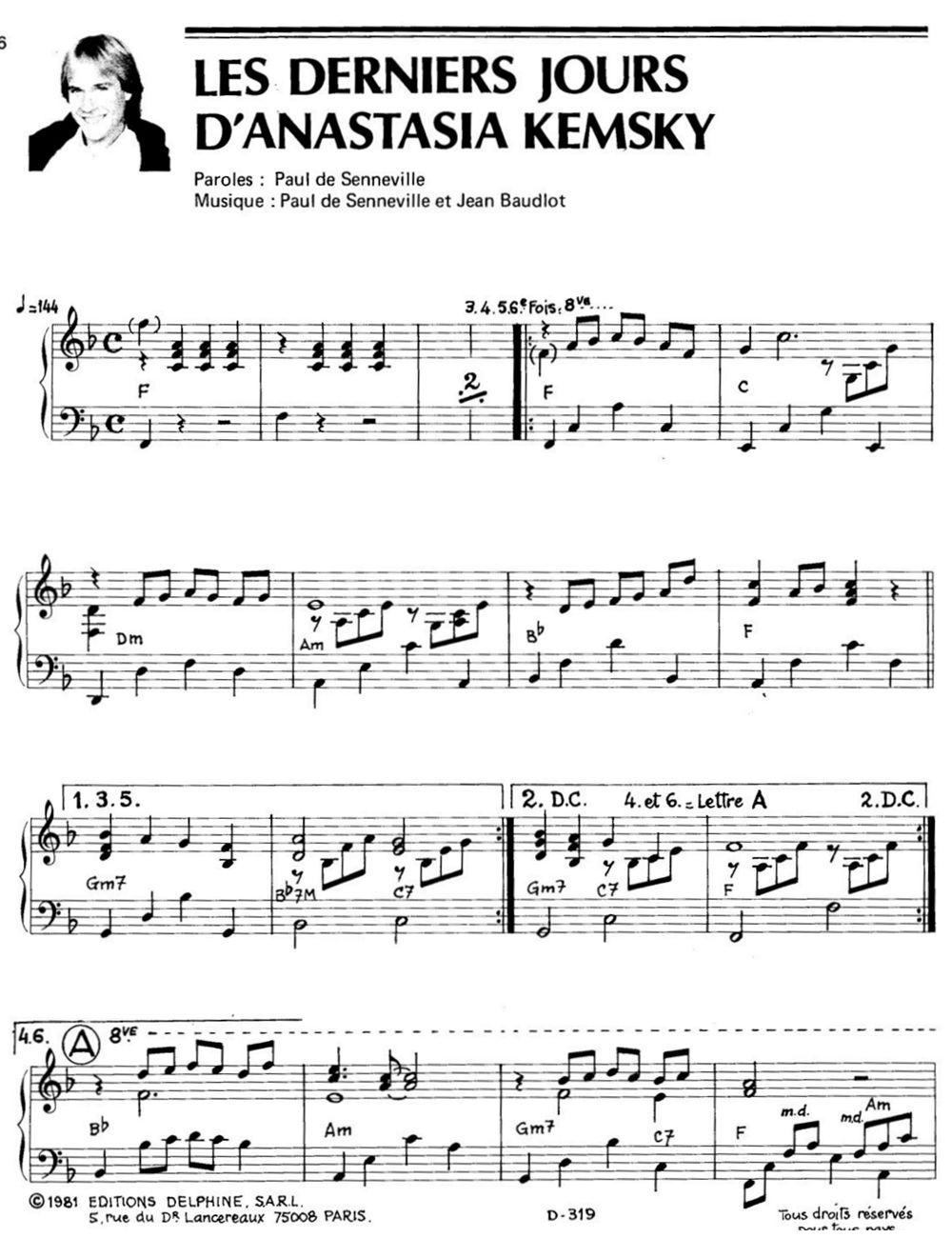 LES DERNIERS JOURS D＇ANASTASIA KEMSKY钢琴曲谱（图1）