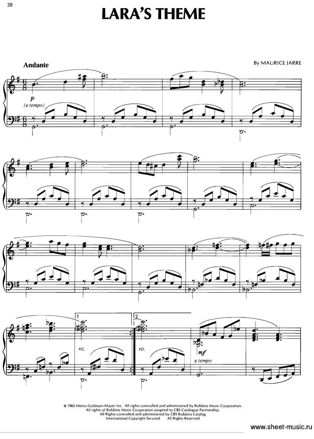LARA＇S THEME钢琴曲谱（图1）