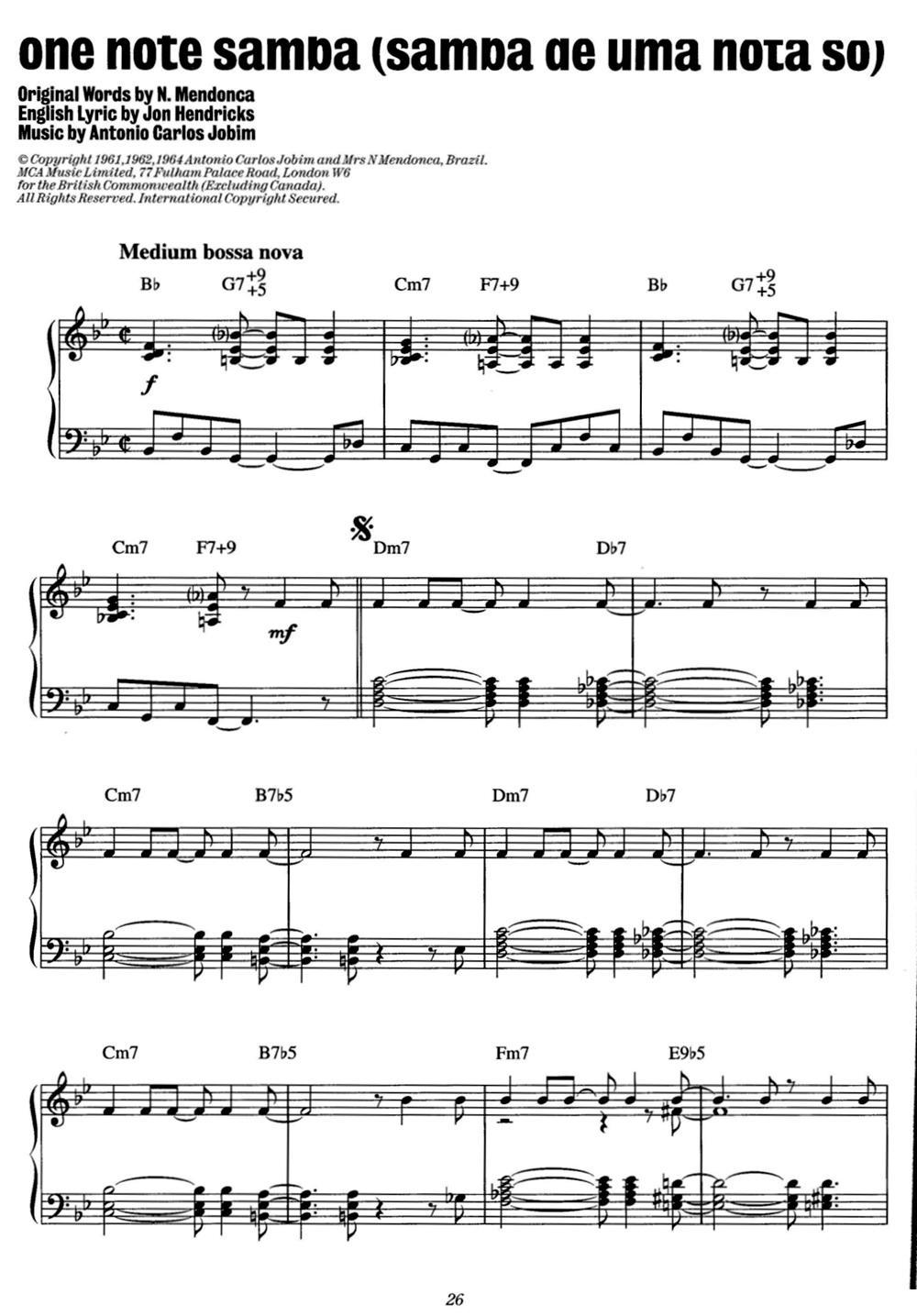 One Note Samba（samba de uma nota so）（爵士钢琴酒吧独奏钢琴谱）钢琴曲谱（图1）