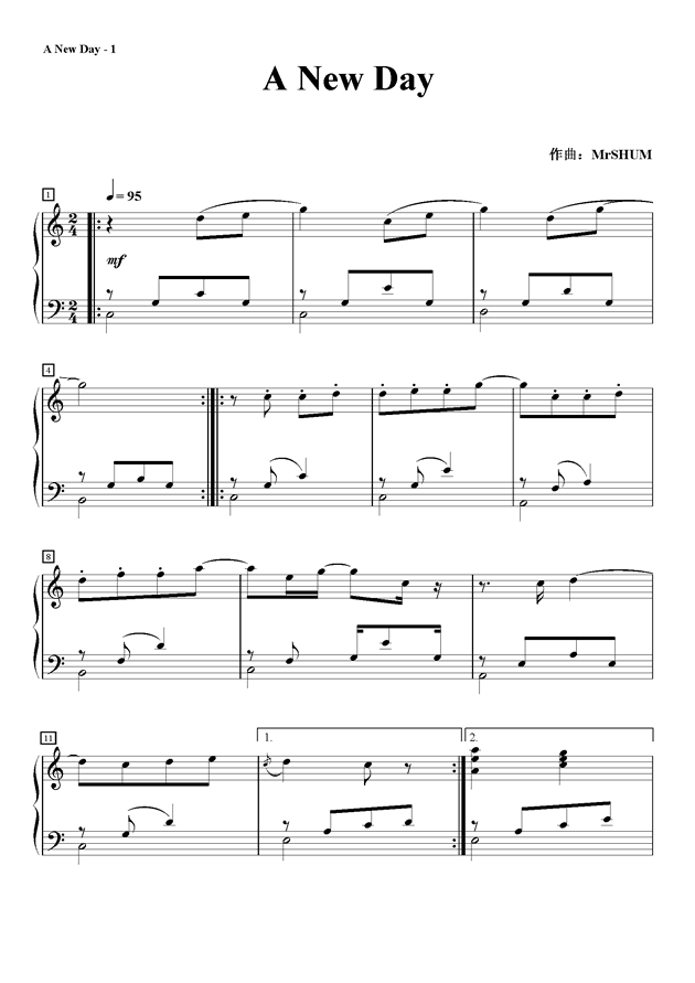 A New Day钢琴曲谱（图1）