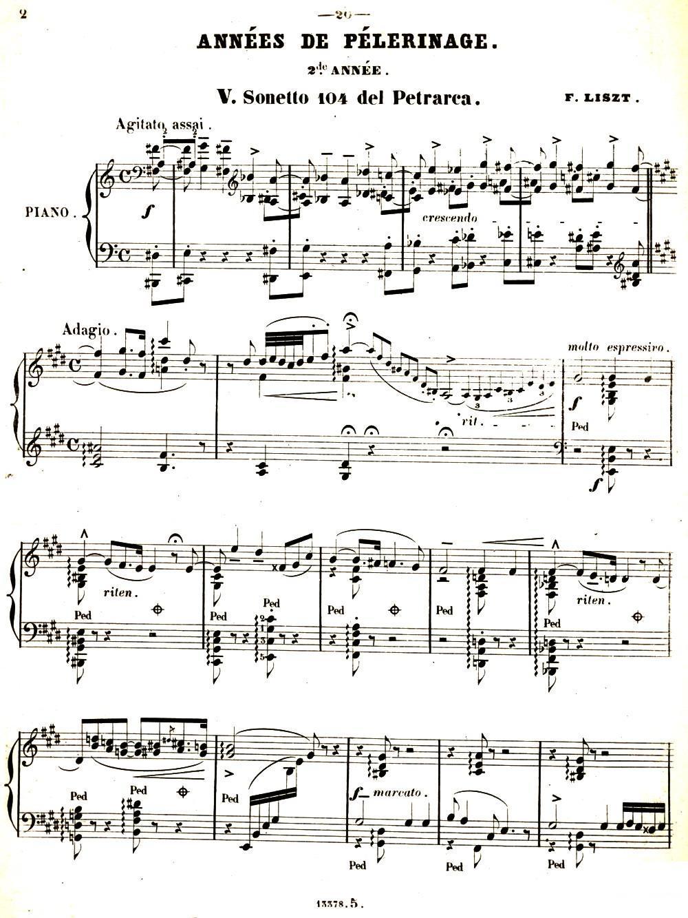 旅行岁月（第二集）意大利游记（（5.彼特拉克的十四行诗第104号 Sonetto 104 del P钢琴曲谱（图1）