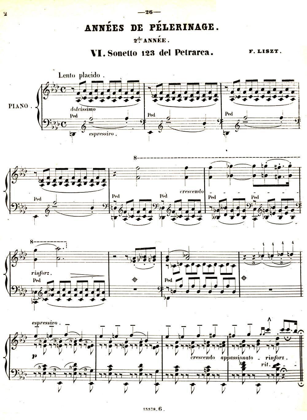 旅行岁月（第二集）意大利游记（6.彼特拉克的十四行诗第123号 Sonetto 123 del Pe钢琴曲谱（图1）