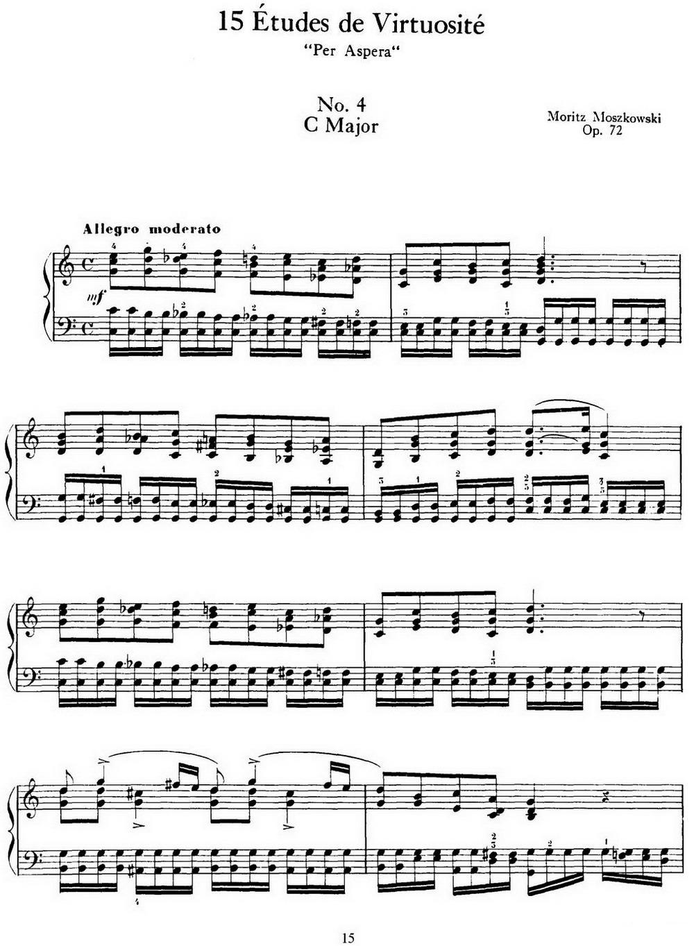 15 Etudes de Virtuosité Op.72 No.4 （十五首钢琴练习曲之四）钢琴曲谱（图1）