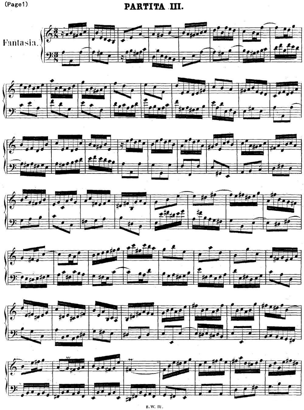 帕蒂塔6首德国组曲（No.3 a小调 巴赫 Partita a Minor BWV 827）钢琴曲谱（图1）