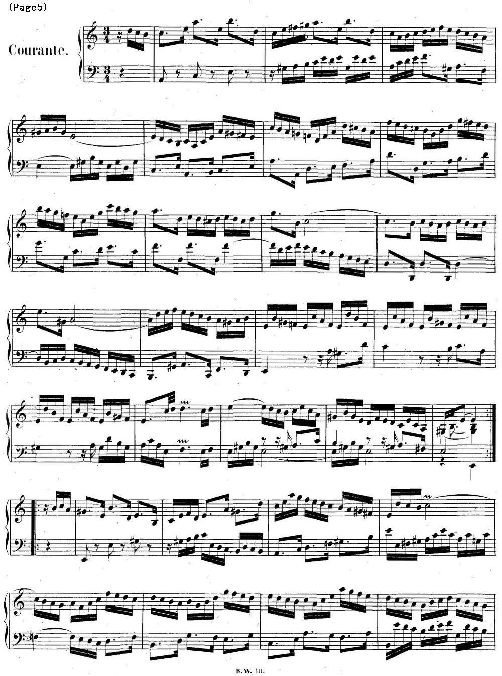 帕蒂塔6首德国组曲（No.3 a小调 巴赫 Partita a Minor BWV 827）钢琴曲谱（图5）